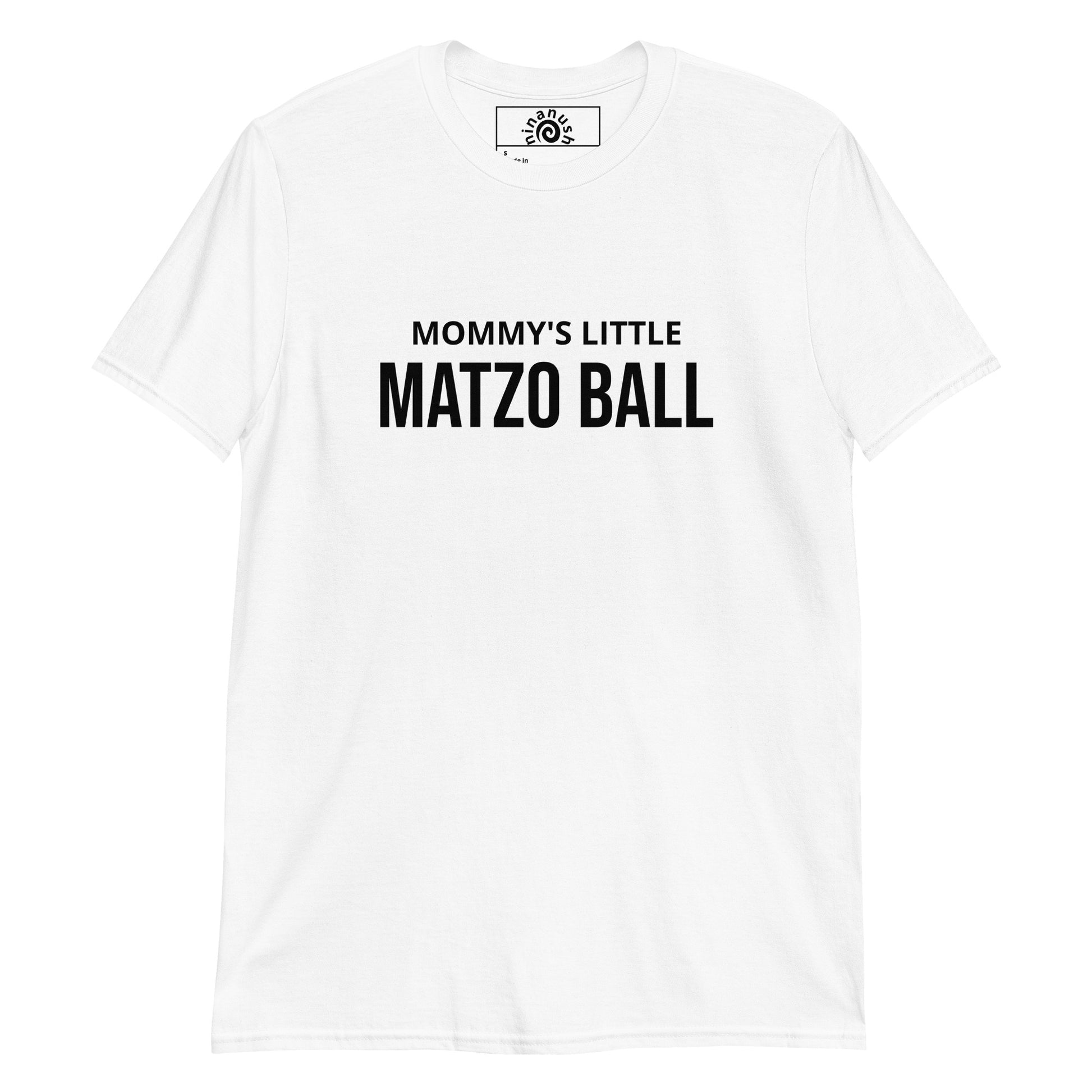 White Mommy's Little Matzo Ball T-shirt from Nina's Funky Shop by ninanush - Love matzo balls? Looking for a funny gift for your nice Jewish friend? Our Mommy's Little matzo Ball T-shirt is just what you need. It's a unisex crewneck t-shirt with "Mommy's Little Matzo Ball" on the front. Eat matzo ball soup in this funny Jewish Foodie t-shirt is made just for you! This t-shirt is customizable!