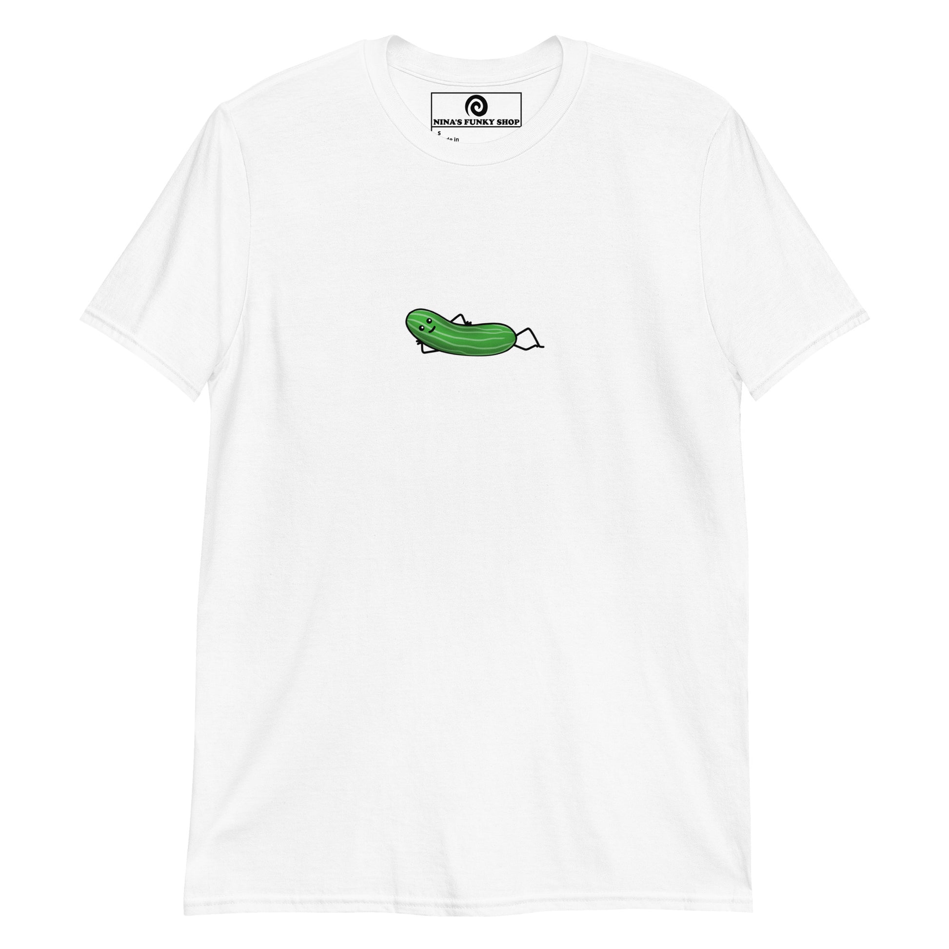 White Pickles T-shirt for Foodies - Love pickles? Looking for a unique graphic tee for your favorite pickle enthusiast? Our Lounging Pickle Design T-shirt is just what you need. It's a soft and comfortable shirt with a hand drawn design of a happy pickle, expertly printed on the front. Stand out in this pickle lover t-shirt. It's the perfect funky tee for the pickle friend and a quirky tee for everyday.