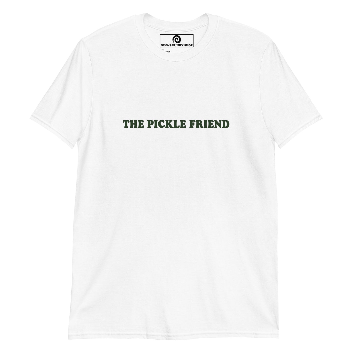 White Pickle Friend T-shirt - Love pickles? Looking for a funny gift for the pickle friend? Our Pickle Friend T-shirt is just what you need. It's a soft and comfortable shirt with "The Pickle Friend", expertly printed on the front. Make a statement and get those extra pickles! It's the tee for pickle enthusiasts and a quirky tee for everyday. 