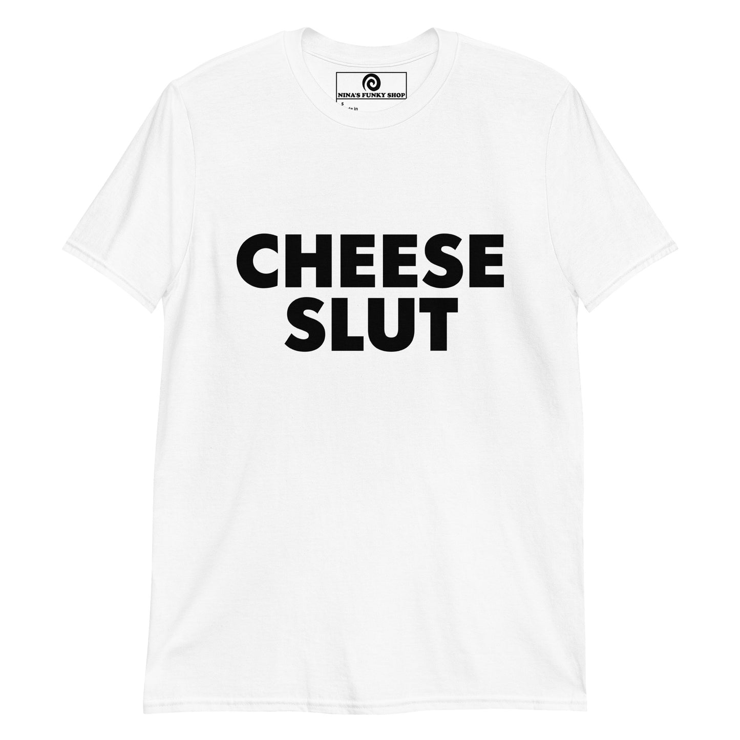 White Cheese Slut T-Shirt - Are you a cheese slut? Eat cheese in our Cheese Slut T-Shirt! This funny cheese t-shirt is perfect for everyday streetwear or a sarcastic gift for a cheese lover. Its a soft and comfortable t-shirt with a cheese quote, expertly printed on the front. Stand out in our sarcastic graphic tees and funny foodie apparel.