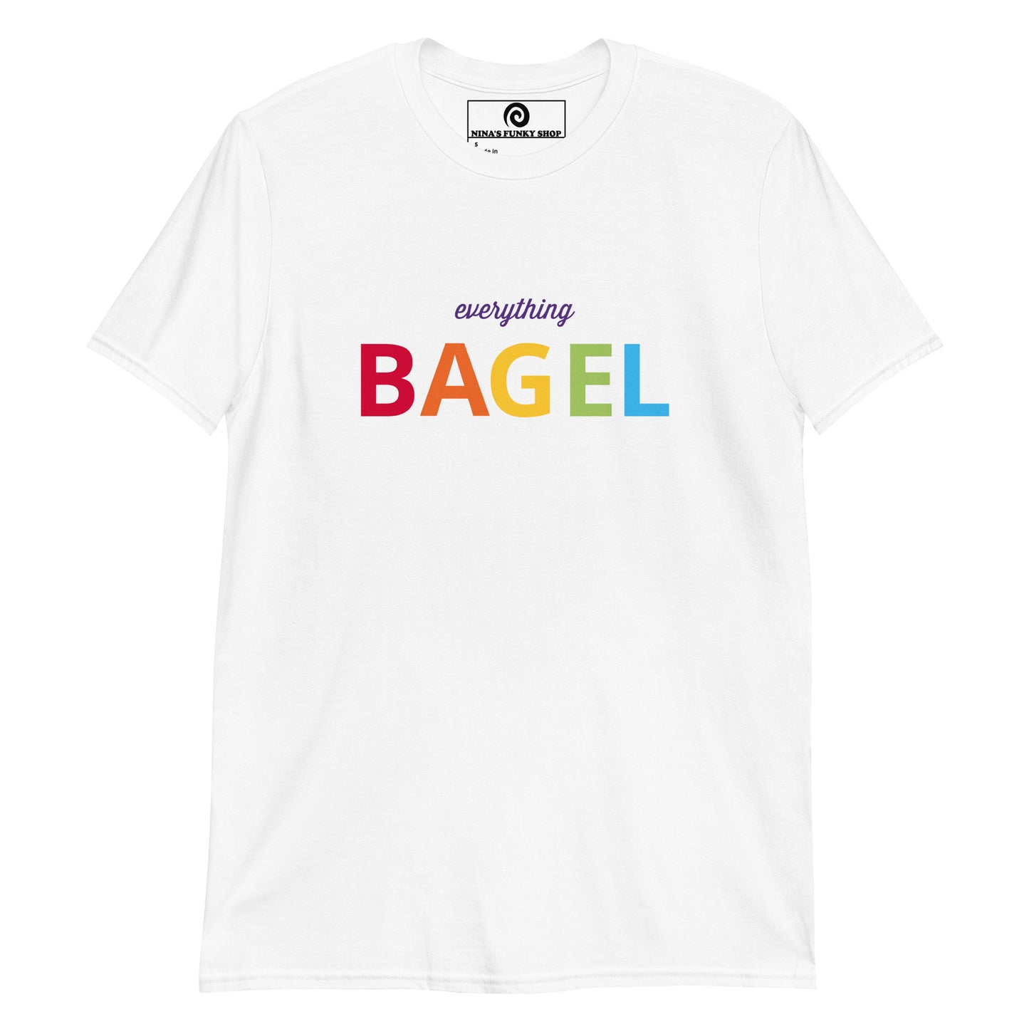 White Everything Bagel T-Shirt - Love bagels? This Bagel T-Shirt is soft, comfortable and perfect for everyday streetwear. It's a classic cotton T-Shirt with a funny pride design for bagel enthusiasts and foodies of all kinds. Stand out in our colorful graphic tees and funny foodie apparel. Designed by Nina and made just for you!