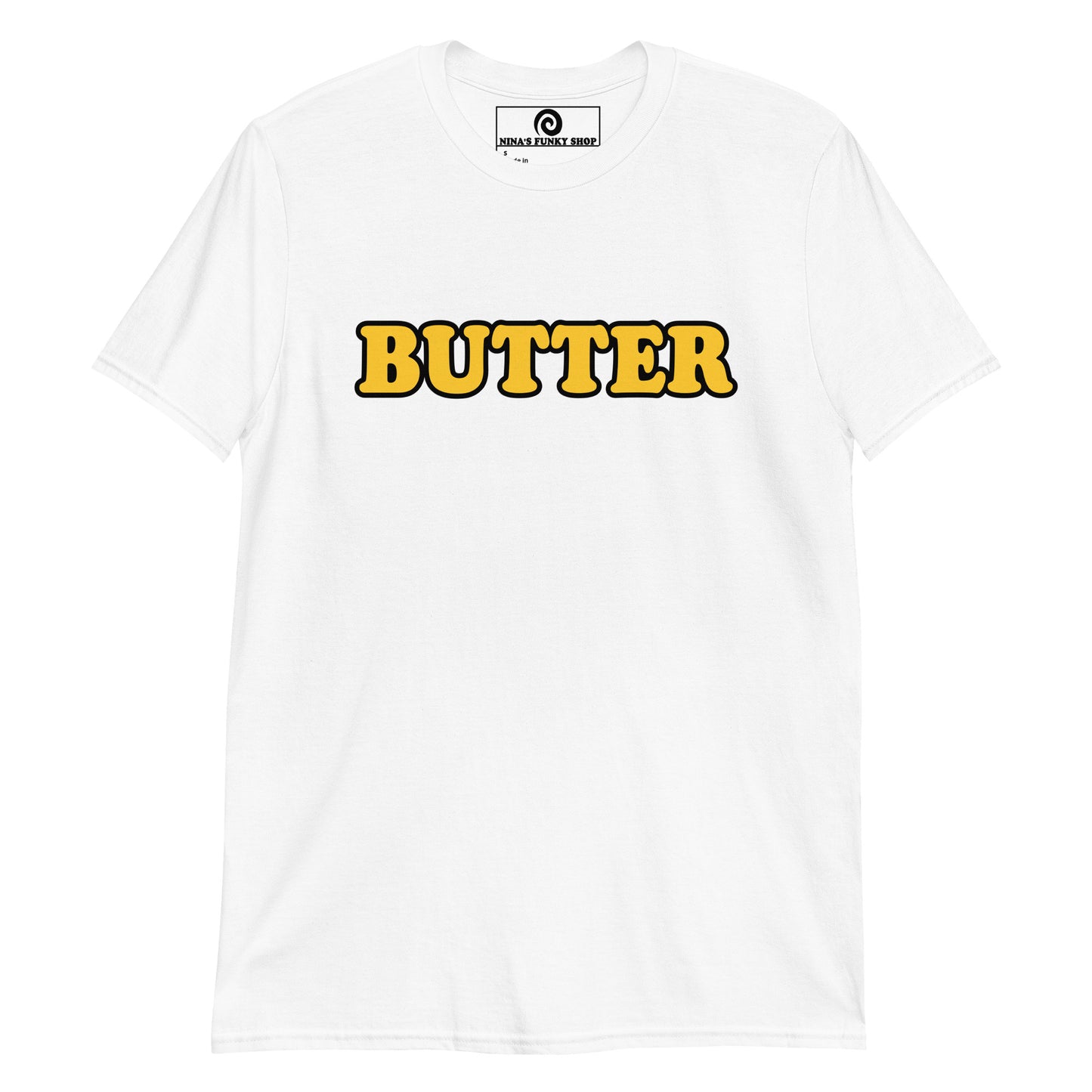 White Butter Shirt - Are you a butter enthusiast? Looking for a gift for a butter lover? This butter t-shirt is just what you need for everyday streetwear. It's a classic cotton shirt with a funny food design, expertly printed on the front. Eat your favorite foods and let your t-shirt do the talking. Looking for something personalized? Shoot us an email!