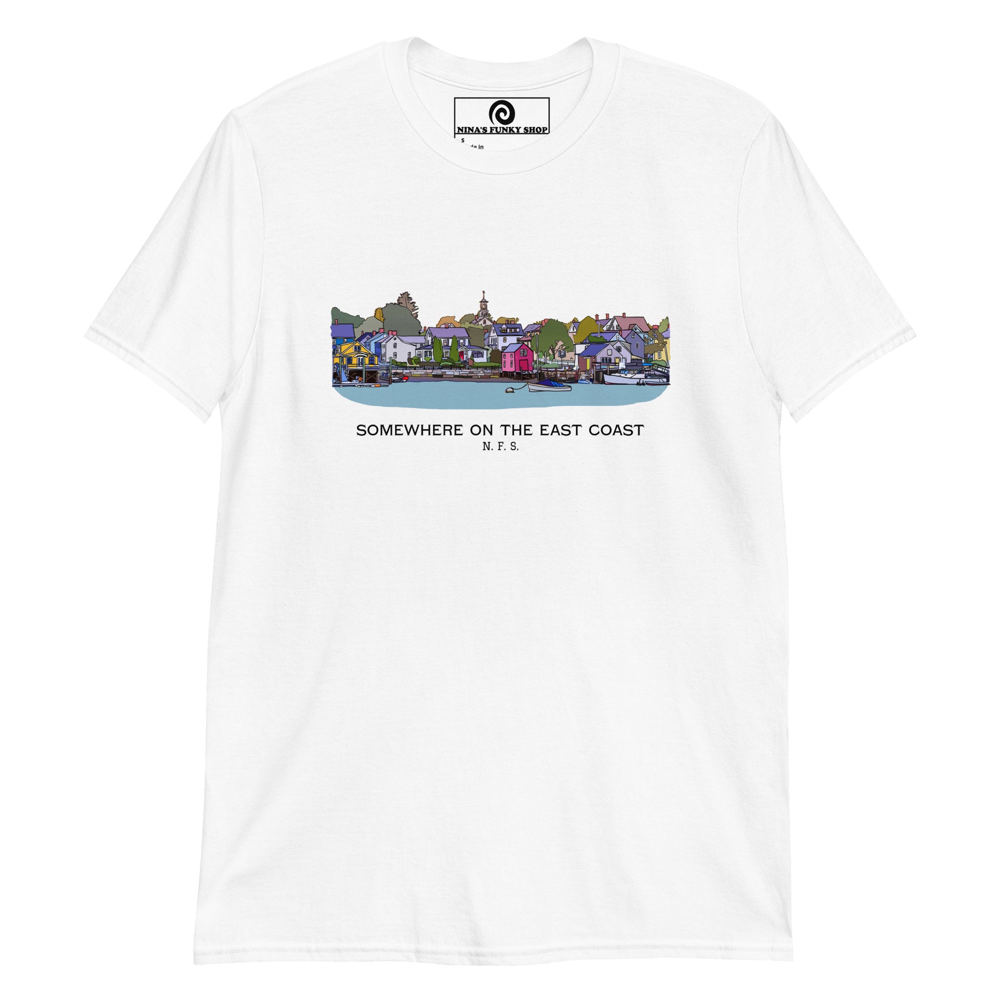 White - This classic cotton t-shirt has a unique design of Portsmouth, New Hampshire on the New England seacoast. It's a soft and comfortable t-shirt, designed by Nina and made just for you.