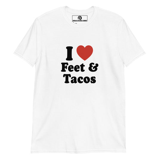 White - Love tacos? Looking for a funny gift for a foot enthusiast? Our I Heart Tacos And Feet T-Shirt is soft, comfortable and made just for you. Eat your favorite tacos and make a statement in this funny foot fetish t-shirt.  