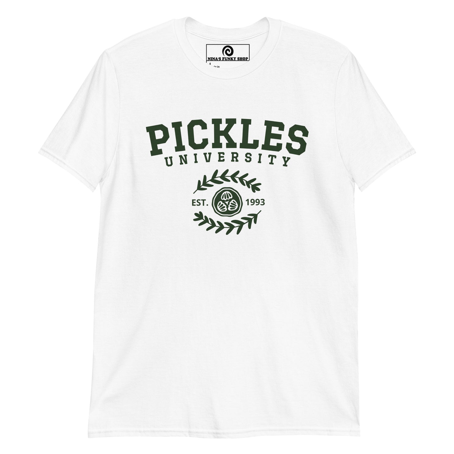 White pickle t-shirt - Are you a pickle enthusiast? Looking for a unique gift for a pickle lover? Our Pickle University 1993 T-Shirt is soft, comfortable and just what you need. It's a funny pickle t-shirt that's perfect for pickle lovers and foodies of all kinds. Looking for something personalized? Shoot us an email! 