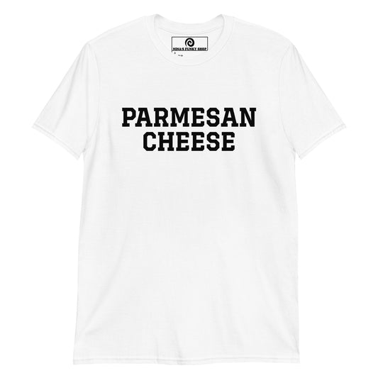 White Parmesan Cheese T-Shirt - Love Parmesan Cheese? Looking for a gift for cheese enthusiast? Our Parmesan Cheese T-Shirt is soft, comfortable and just what you need. It's a funny college style t-shirt that's perfect for cheese lovers and foodies of all kinds.