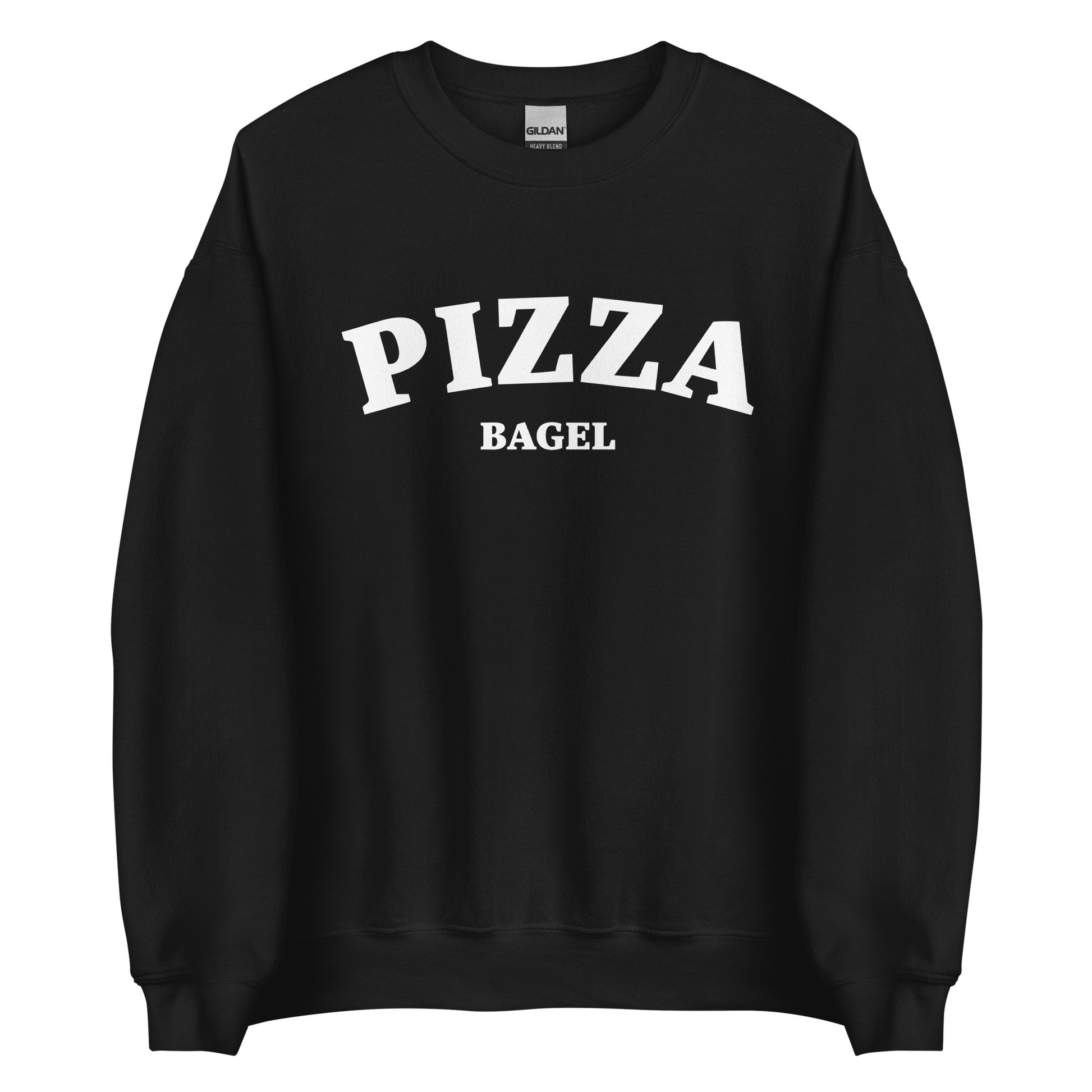 Black sweatshirt for foodies and pizza bagel lovers - This pizza bagel sweatshirt is must-have for all pizza bagel enthusiasts! It's a classic crew neck sweatshirt that's soft, comfortable and shows your love of pizza bagels. This funny food sweatshirt is perfect for cozy nights, streetwear or a funny gift for foodies. Make a statement in this pizza bagel lover sweatshirt.  