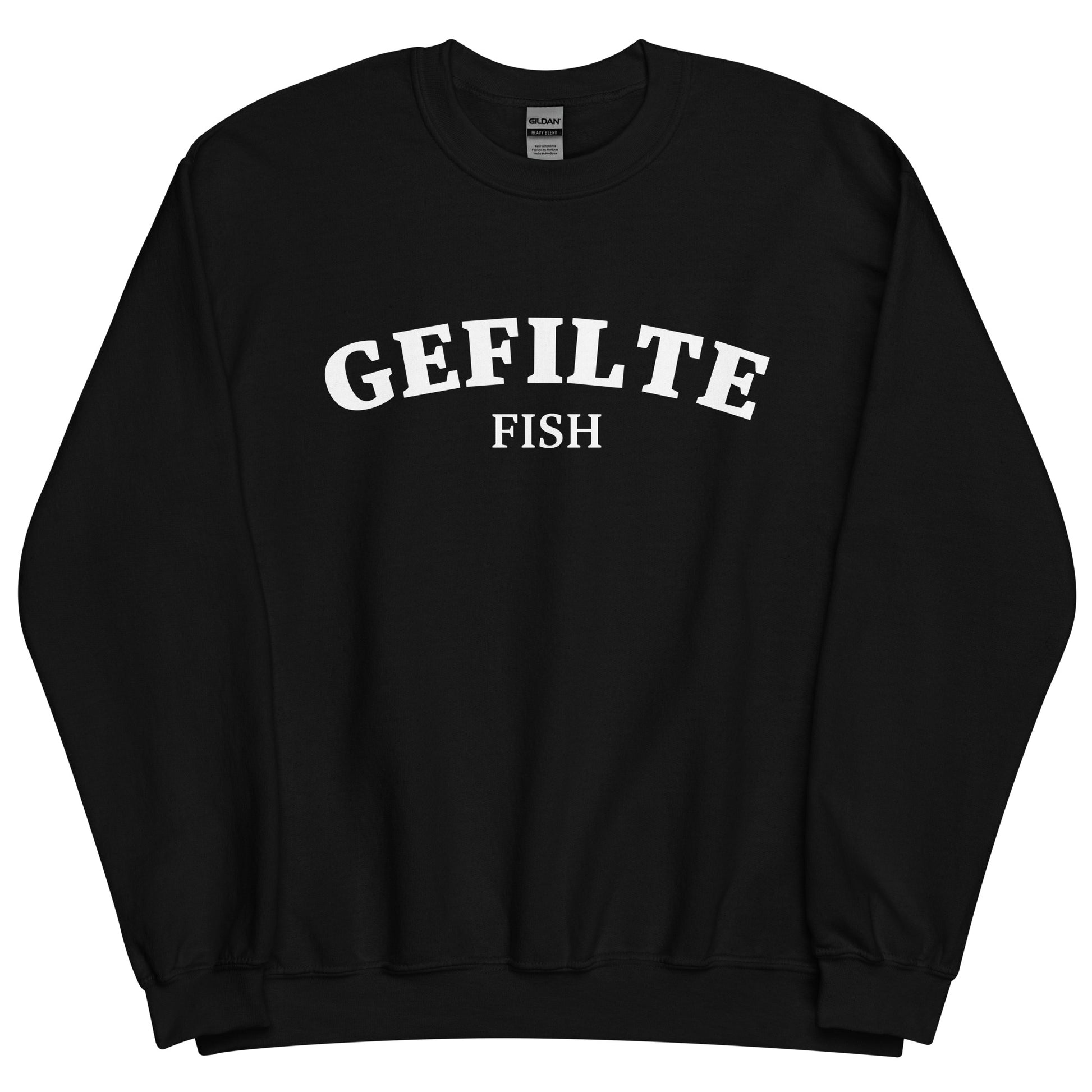 Black gefilte fish sweatshirt unisex - Make a statement in this gefilte fish sweatshirt. It's a funny Jewish food sweatshirt that is soft, comfortable and sure to turn heads. Eat gefilte fish in style in this unusual foodie crew neck sweatshirt. What is gefilte fish? Gefilte fish is an Ashkenazi Jewish dish that is often served during celebrations and holidays.