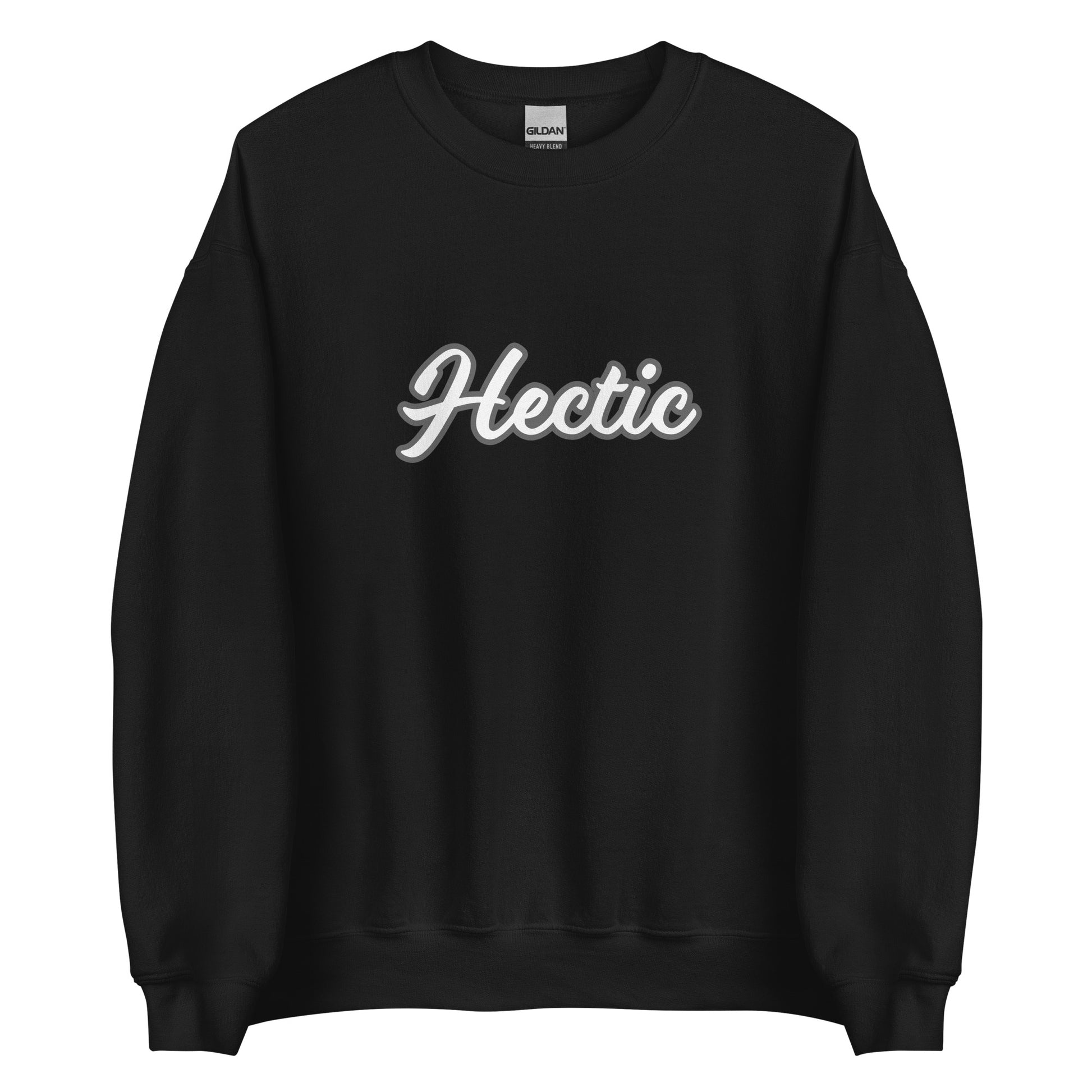 Black hectic sweatshirt from Nina's Funky Shop by ninanush - Hectic ✨ This hectic sweatshirt is a classic crew neck sweatshirt that's soft and comfortable. Perfect for cozy nights, unique streetwear or a funny gift for a chaotic friend, this funny sweatshirt is a must-have. Stay weird and live your best life in this hectic sweatshirt, designed by Nina and made just for you.