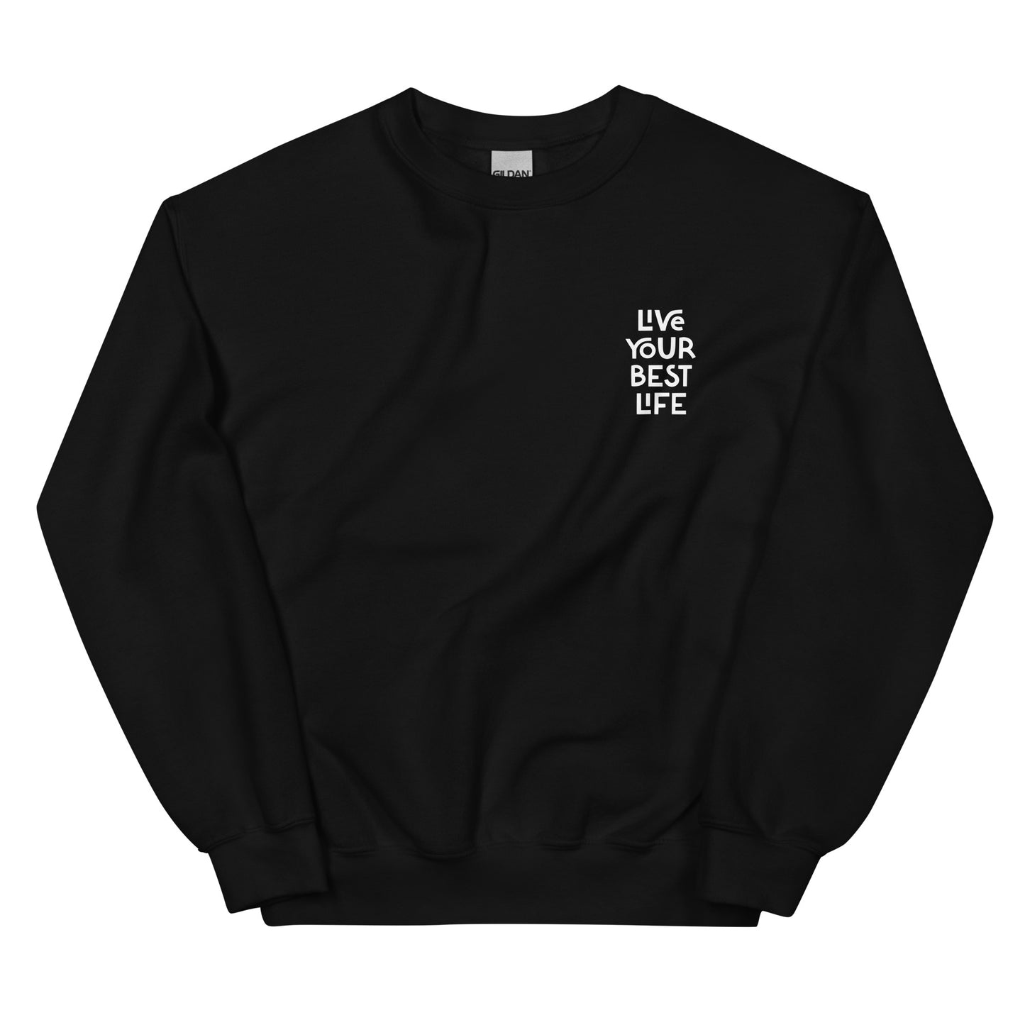 Black live your best life sweatshirt from Nina's Funky Shop by ninanush - Hectic ✨ Live your best life in this unique and happy sweatshirt with a meaningful quote expertly printed on the front. It's a unisex, classic crew neck sweatshirt that spreads positivity in a variety of colors. Perfect for cozy nights or stand out streetwear, this sweatshirt is designed by Nina and made just for you.