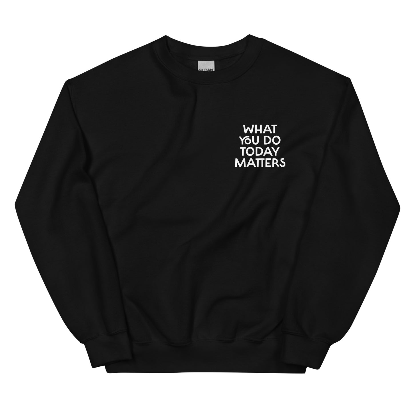 Black what you do today matters sweatshirt from Nina's Funky Shop by ninanush - What you do today matters. Strive to be your best self and spread positivity in this unique and happy sweatshirt with a meaningful quote, expertly printed on the front and back. It's a unisex, classic crew neck postitive saying sweatshirt that comes in a variety of colors. Perfect for cozy nights in or stand out streetwear.