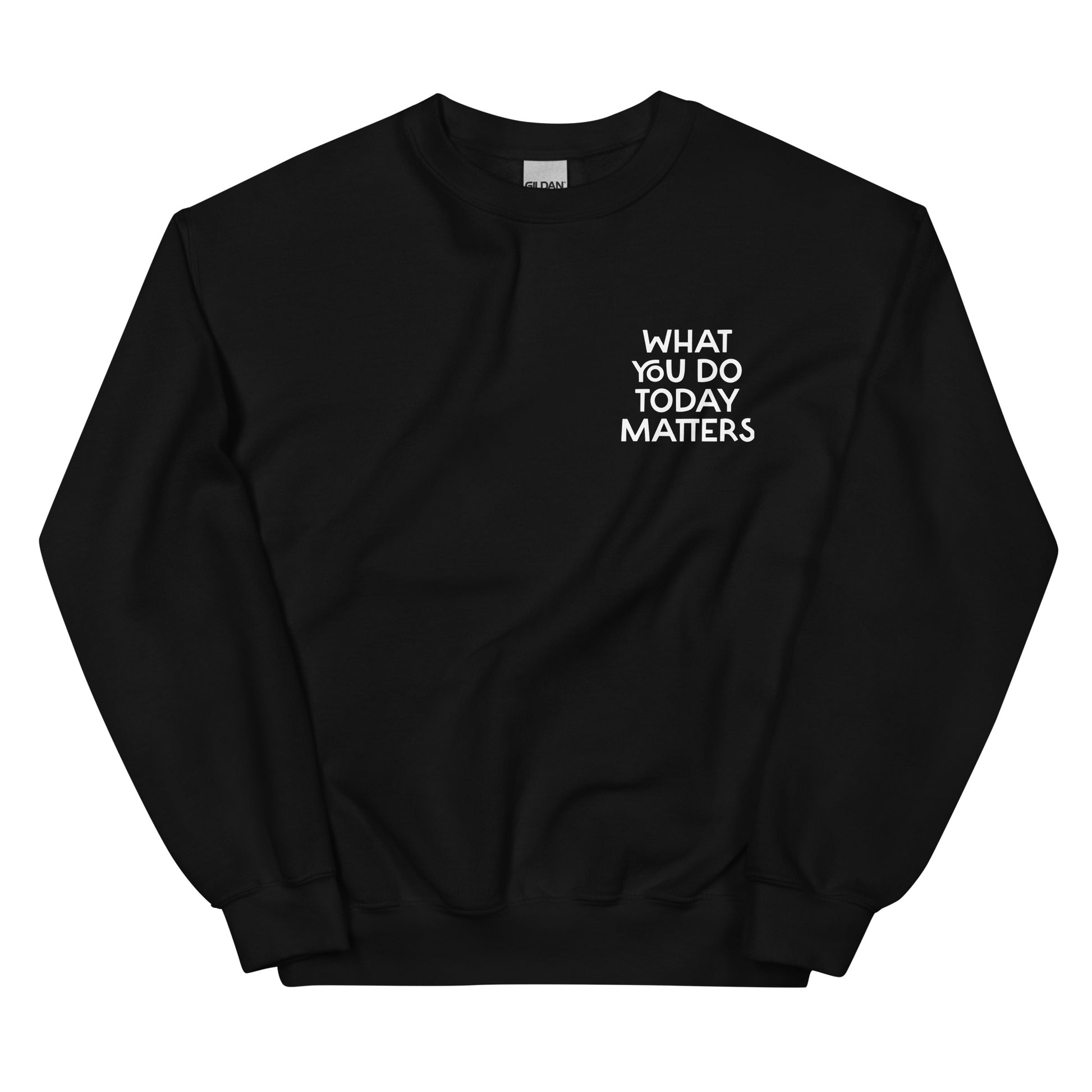 Black what you do today matters sweatshirt from Nina's Funky Shop by ninanush - What you do today matters. Strive to be your best self and spread positivity in this unique and happy sweatshirt with a meaningful quote, expertly printed on the front and back. It's a unisex, classic crew neck postitive saying sweatshirt that comes in a variety of colors. Perfect for cozy nights in or stand out streetwear.