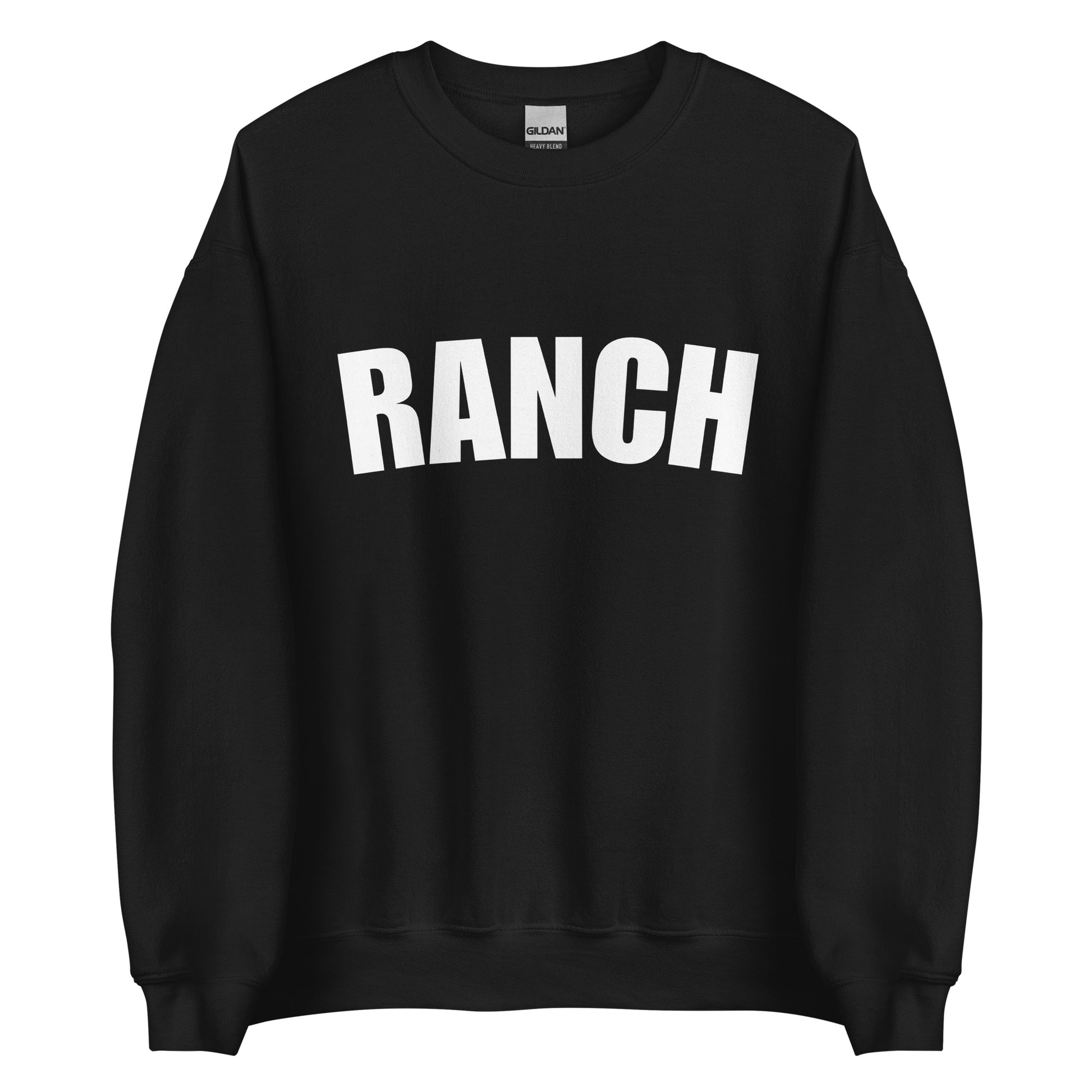 Black Ranch Sweatshirt from Nina's Funky Shop by ninanush - Do you love ranch? This funny foodie sweatshirt for ranch lovers was made just for you. It's a unisex, crew neck sweatshirt with the word "Ranch", expertly printed on the front. Perfect for cozy nights in or colorful and bold stand out streetwear for foodies, this ranch enthusiast sweatshirt is designed by Nina.