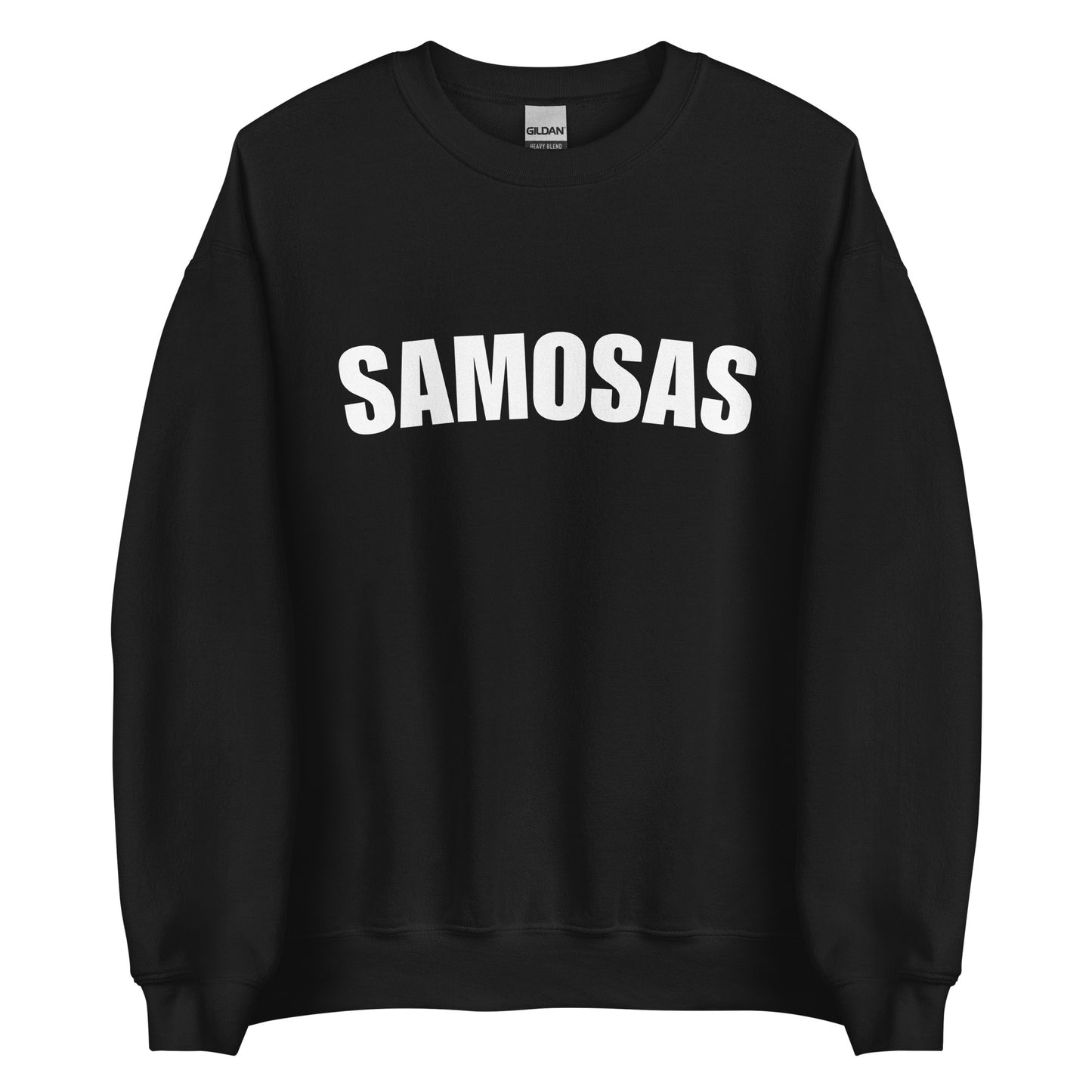 Black Samosa Sweatshirt from Nina's Funky Shop by ninanush - Love samosas? Looking for a fun foodie gift? Our Samosa Sweatshirt is just what you need. Perfect for Indian cuisine lovers and foodies of all kinds, this sweatshirt has "Samosa", expertly printed on the front. A crewneck college-style foodie sweatshirt for Indian food enthusiasts and samosa lovers like you.