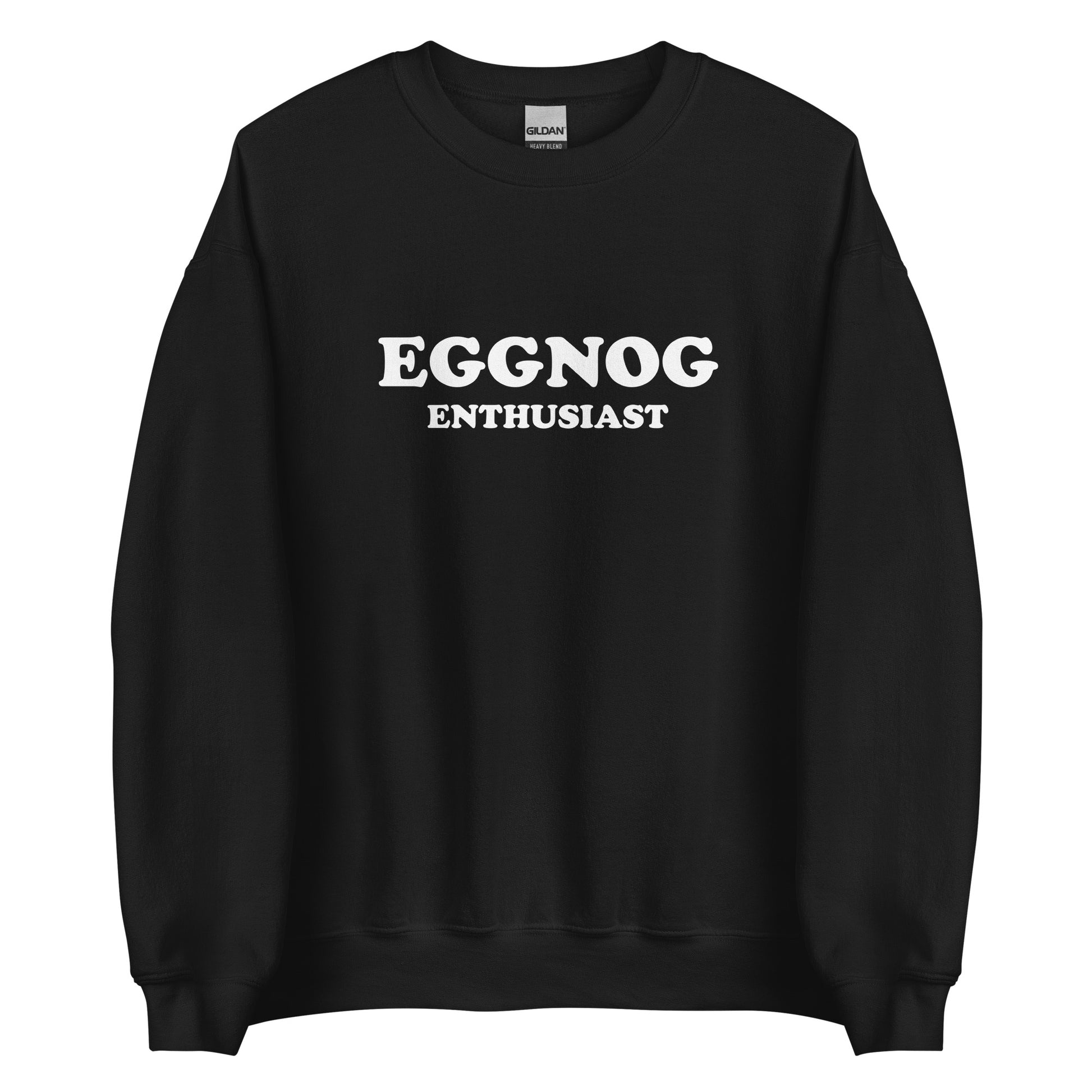 Black Eggnog Enthusiast Sweatshirt from Nina's Funky Shop by ninanush - Do you love eggnog? Looking for a funny holiday gift? Our Eggnog Enthusiast Crew Neck Sweatshirt is soft, comfortable and just what you need. It's a unisex sweatshirt that comes in a variety of colors with "Eggnog Enthusiast", expertly printed on the front. A funny foodie sweatshirt for cozy nights in or stand out eggnog lover streetwear. 