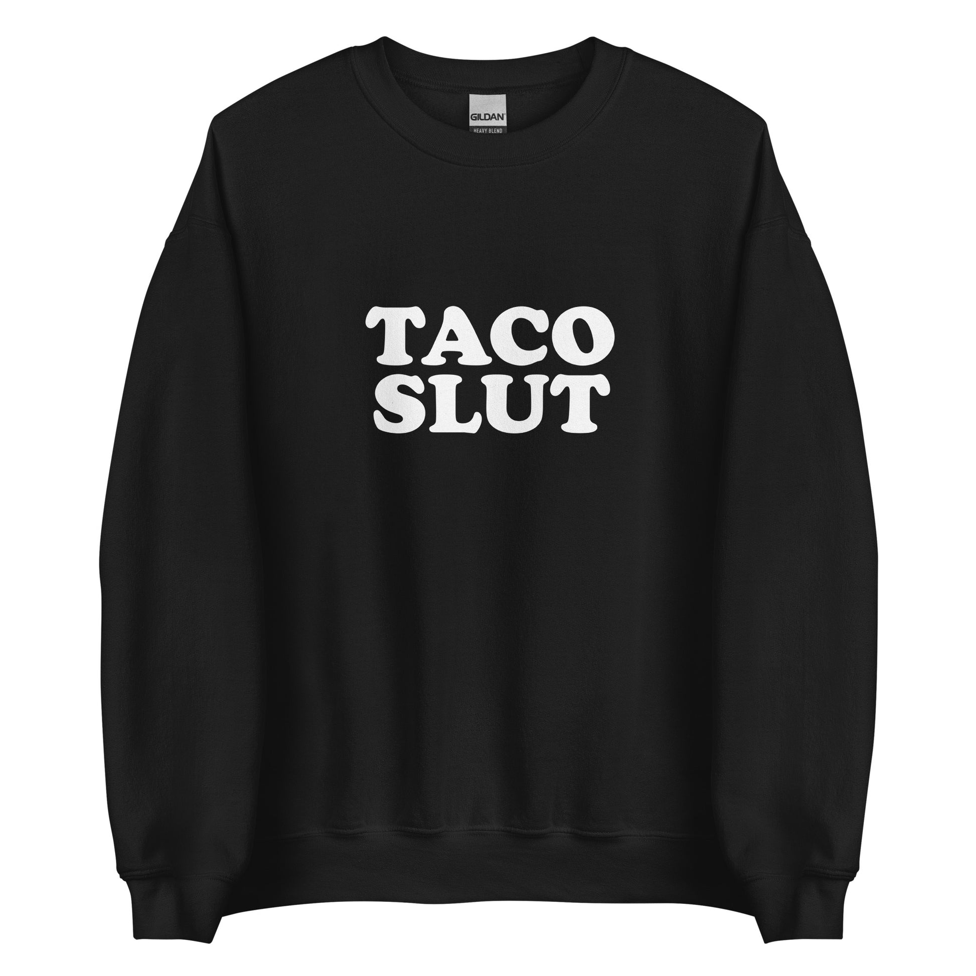 Black Taco Slut Sweatshirt from Nina's Funky Shop by ninanush - Do you love tacos? Looking for a funny gift for a friend? Our Taco Slut Crew Neck Sweatshirt is soft, comfortable and just what you need. A funny foodie sweatshirt for cozy nights in or stand out taco lover streetwear. This taco enthusiast sweatshirt is bold and made just for you. Eat tacos and celebrate your favorite foods.