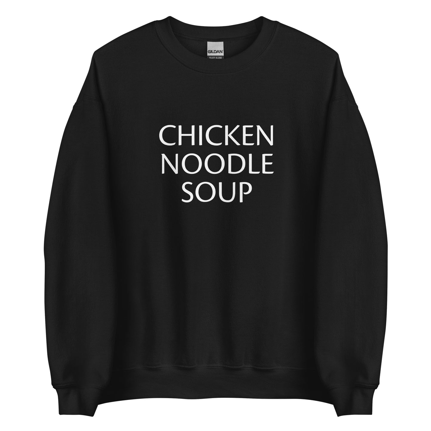 Black Chicken Noodle Soup Sweatshirt from Nina's Funky Shop by ninanush - Do you love soup? Looking for a funny gift for a friend? Our Chicken Noodle Soup Crewneck Sweatshirt is soft, comfortable and just what you need. It's a unisex foodie sweatshirt that comes in a variety of colors with "Chicken Noodle Soup", expertly printed on the front. A perfect funny foodie sweatshirt for cozy nights in or stand out soup lover streetwear. This soup enthusiast sweatshirt is made just for you. 