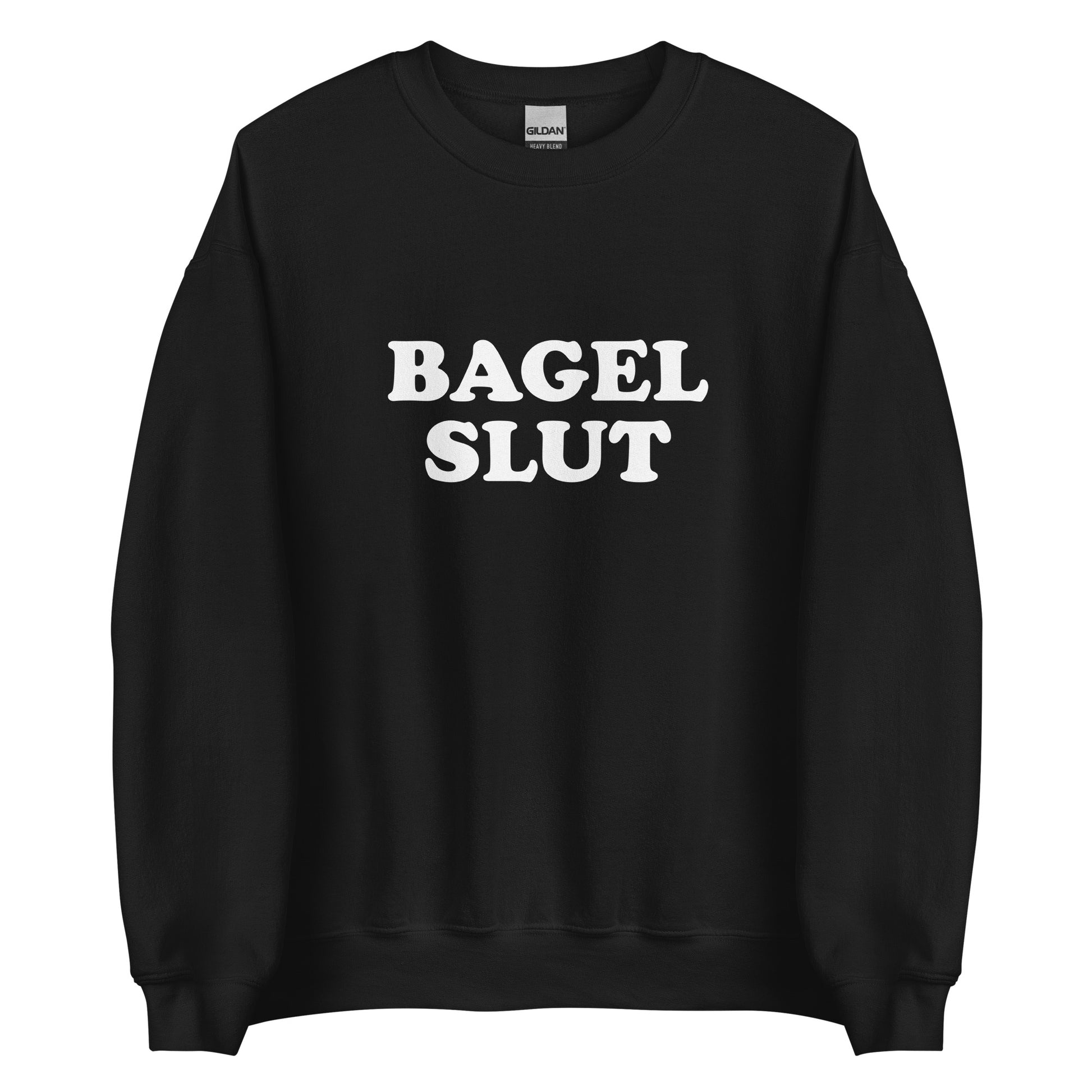 Black Bagel Slut Sweatshirt from Nina's Funky Shop by ninanush - Do you love bagels? Looking for a funny gift? Our Bagel Slut Crewneck Sweatshirt is soft, comfortable and just what you need. It's a unisex sweatshirt that comes in a variety of colors with "Bagel Slut", expertly printed on the front. A unique and funny sweatshirt for cozy nights in or stand out bagel lover streetwear.