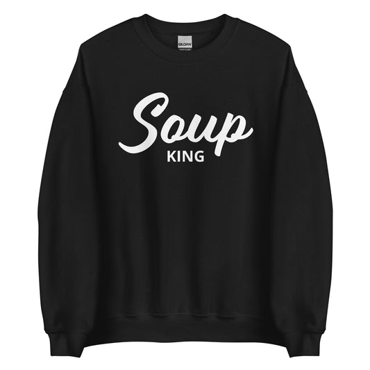 Black Soup King Sweatshirt from Nina's Funky Shop by ninanush - Do you love soup? Looking for a funny gift for a soup lover? Our Soup King Crewneck Sweatshirt is just what you need. It's a unisex soup sweatshirt that comes in a variety of colors with "soup king" on the front.  This funny soup sweatshirt is made just for you. Celebrate your favorite foods in our funky foodie apparel. 