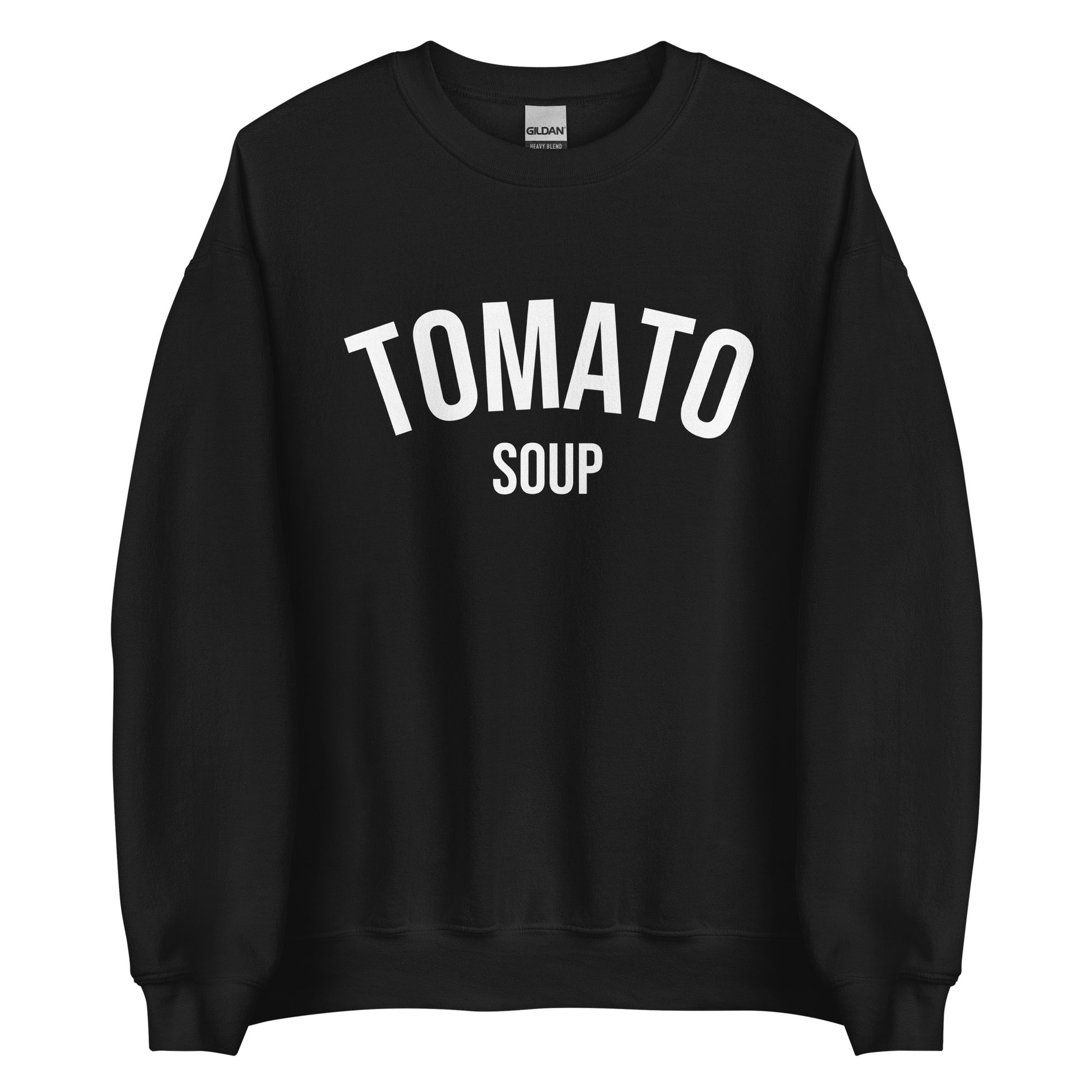 Black Tomato Soup Sweatshirt from Nina's Funky Shop by ninanush - Do you love soup? Looking for a funny gift for a friend? Our Tomato Soup Crewneck Sweatshirt is soft, comfortable and just what you need. It's a unisex soup lover sweatshirt that comes in a variety of colors with "tomato soup", expertly printed on the front. A funny foodie sweatshirt for cozy nights in or stand out funky streetwear.