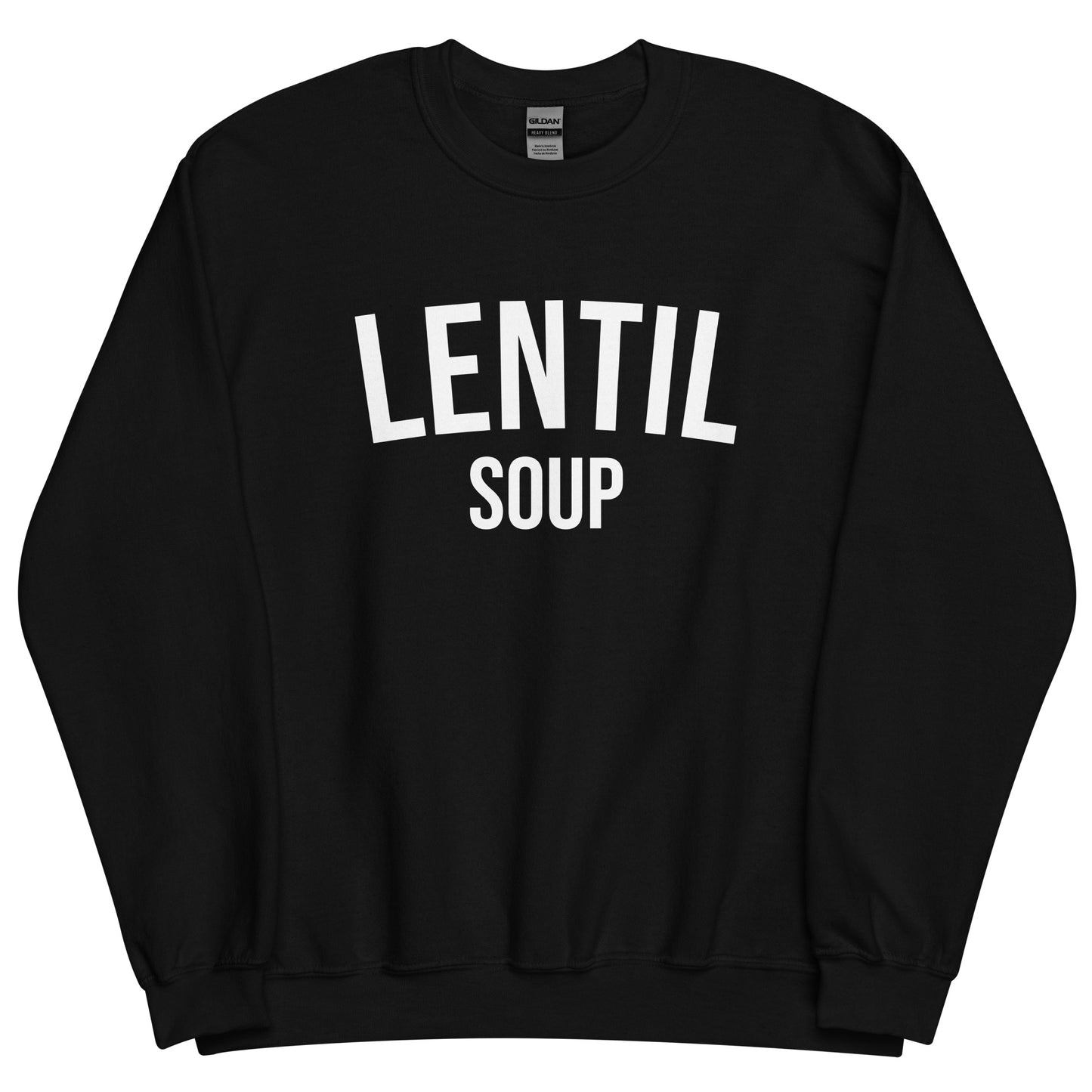 Black Lentil Soup Sweatshirt from Nina's Funky Shop by ninanush - Do you love lentil soup? Looking for a funny gift? Our Lentil Soup Crewneck Sweatshirt is just what you need. It's a unisex soup lover sweatshirt with "lentil soup" on the front. A funny foodie sweatshirt for soup enthusiasts and a quirky sweatshirt foodies of all kinds. This varsity style sweatshirt is designed by Nina and made just for you.