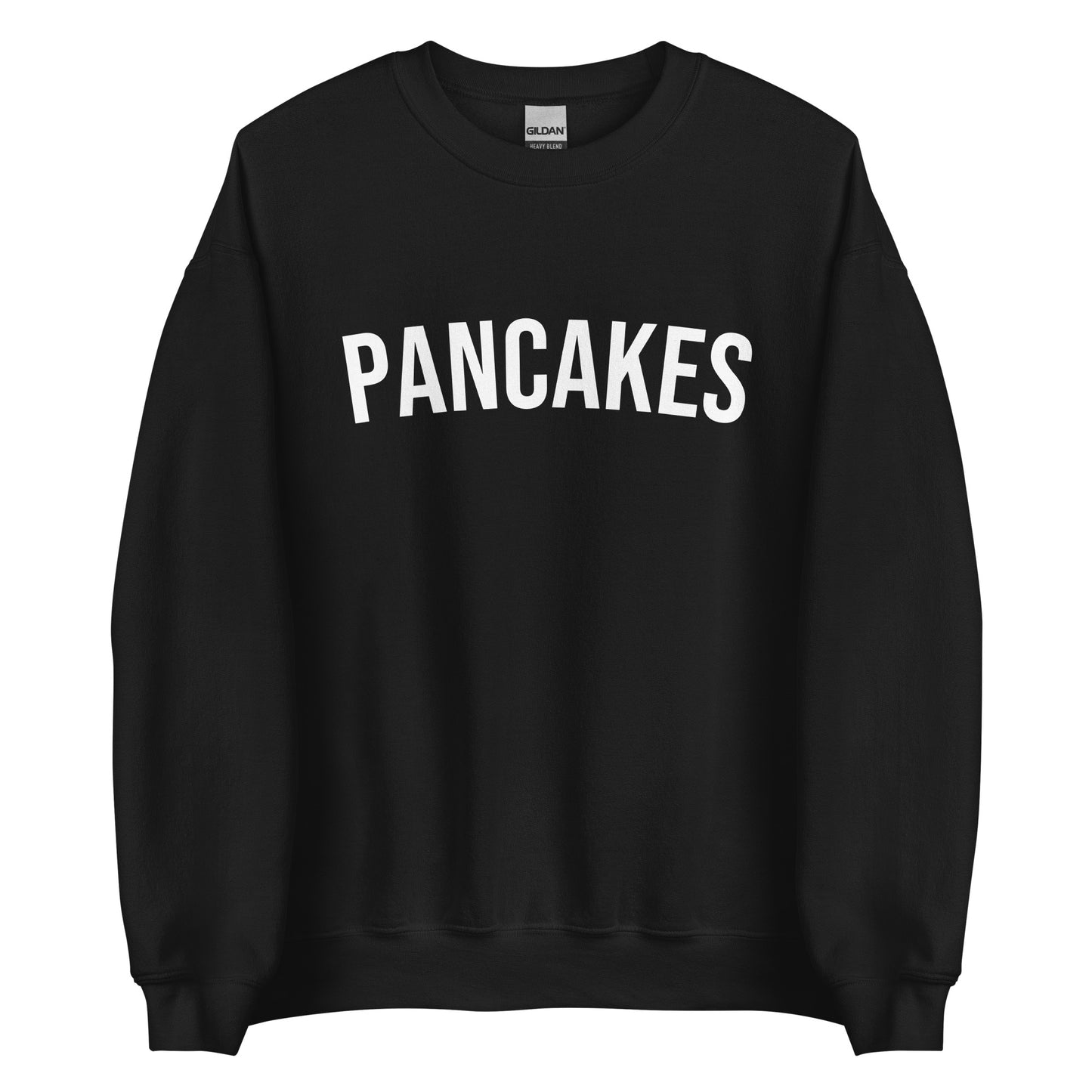 Black Pancakes Sweatshirt from Nina's Funky Shop by ninanush - Do you love pancakes? Looking for a funny gift? Our pancakes Crewneck Sweatshirt is soft, comfortable and just what you need. It's a pancake lover sweatshirt with "pancakes" on the front. A funny foodie sweatshirt for breakfast enthusiasts and foodies. This varsity style sweatshirt is designed by Nina and made just for you.