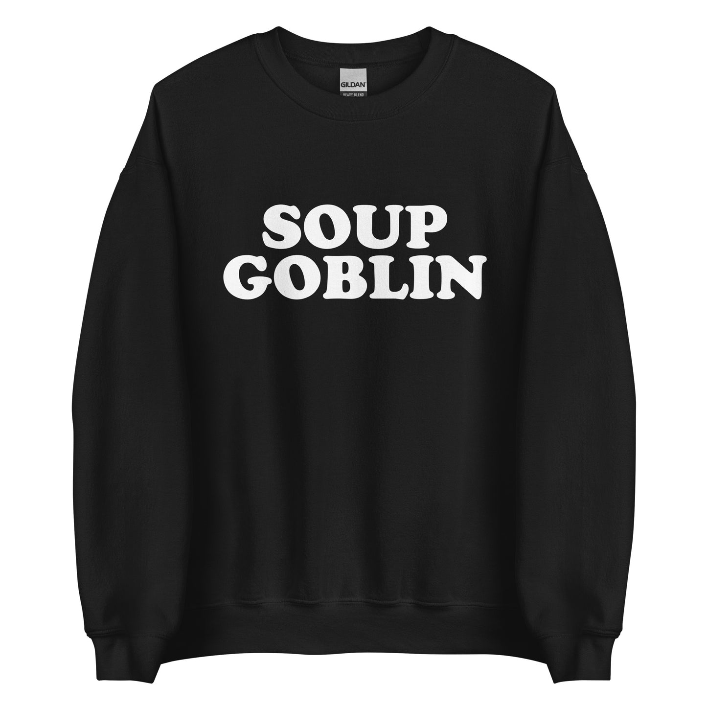 Black Soup Goblin Sweatshirt from Nina's Funky Shop by ninanush - Are you a soup goblin? Looking for a funny foodie gift? Our Soup Goblin Crewneck Sweatshirt is soft, comfortable and just what you need. It's a unisex soup sweatshirt with "soup goblin", expertly printed on the front. A funny foodie sweatshirt for soup enthusiasts and a quirky sweatshirt for everyday streetwear.