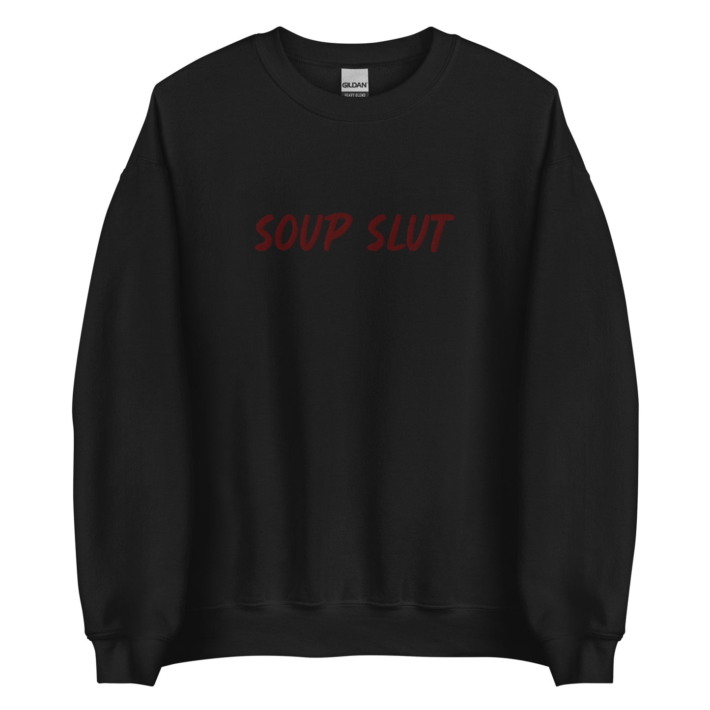 Black Embroidered Soup Slut Sweatshirt from Nina's Funky Shop by ninanush - Do you love soup? Looking for a funny gift? Our Soup Slut Embroidered Crewneck Sweatshirt is just what you need. It's a unisex soup sweatshirt with "soup slut" on the front. A funny foodie sweatshirt for cozy nights in or stand out streetwear for soup enthusiasts. This embroidered soup sweatshirt is made just for you.