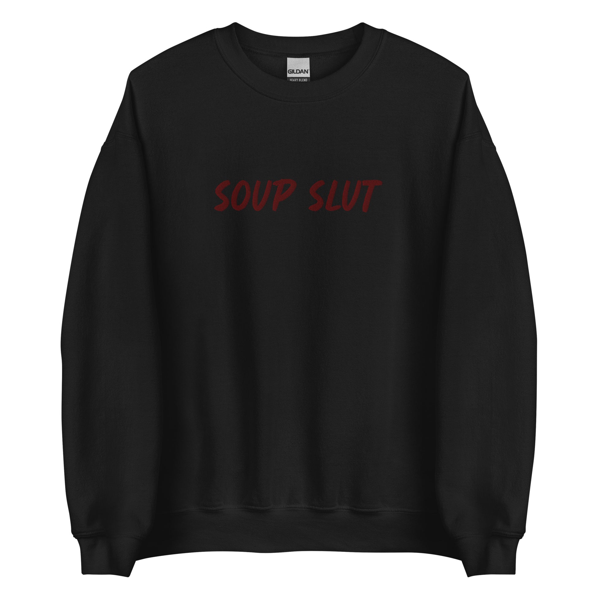 Black Embroidered Soup Slut Sweatshirt from Nina's Funky Shop by ninanush - Do you love soup? Looking for a funny gift? Our Soup Slut Embroidered Crewneck Sweatshirt is just what you need. It's a unisex soup sweatshirt with "soup slut" on the front. A funny foodie sweatshirt for cozy nights in or stand out streetwear for soup enthusiasts. This embroidered soup sweatshirt is made just for you.