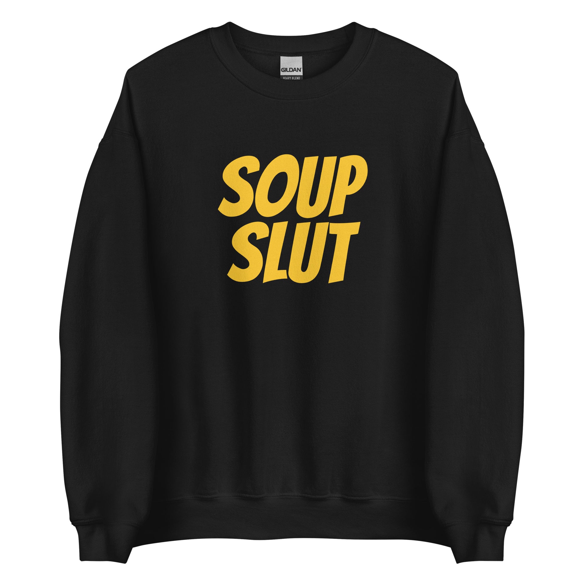 Black Soup Slut Sweatshirt from Nina's Funky Shop by ninanush - Do you love soup? Looking for a funny gift for a friend? Our Soup Slut Crew Neck Sweatshirt is soft, comfortable and just what you need. It's a unisex foodie sweatshirt with "soup slut", expertly printed on the front. A perfect funny foodie sweatshirt for cozy nights in or stand out soup lover streetwear.