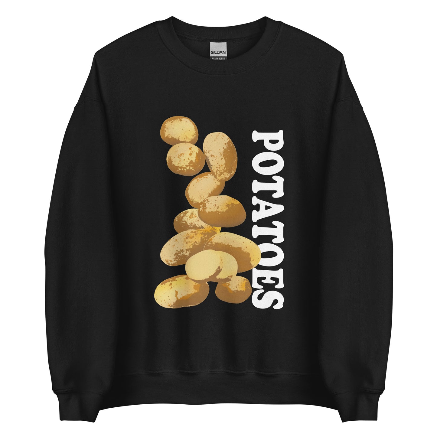 Black sweatshirt with potatoes design - Love Potatoes? Looking for a unique gift for a fellow potato enthusiast? This unisex sweatshirt is warm, super soft and cozy, and made just for you. It comes in a variety of colors with a hand drawn potatoes design by Nina, expertly printed on the front.