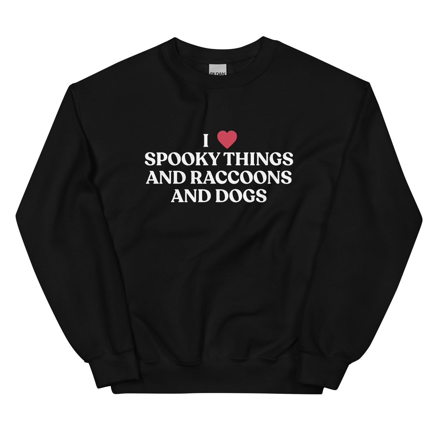 Black Halloween Sweatshirt - Our I Heart Spooky Things Raccoons and Dogs Sweatshirt is super soft and cozy. It comes in a variety of colors with a funny spooky season saying, expertly printed on the front. Make a statement in this funny Halloween crewneck sweatshirt.