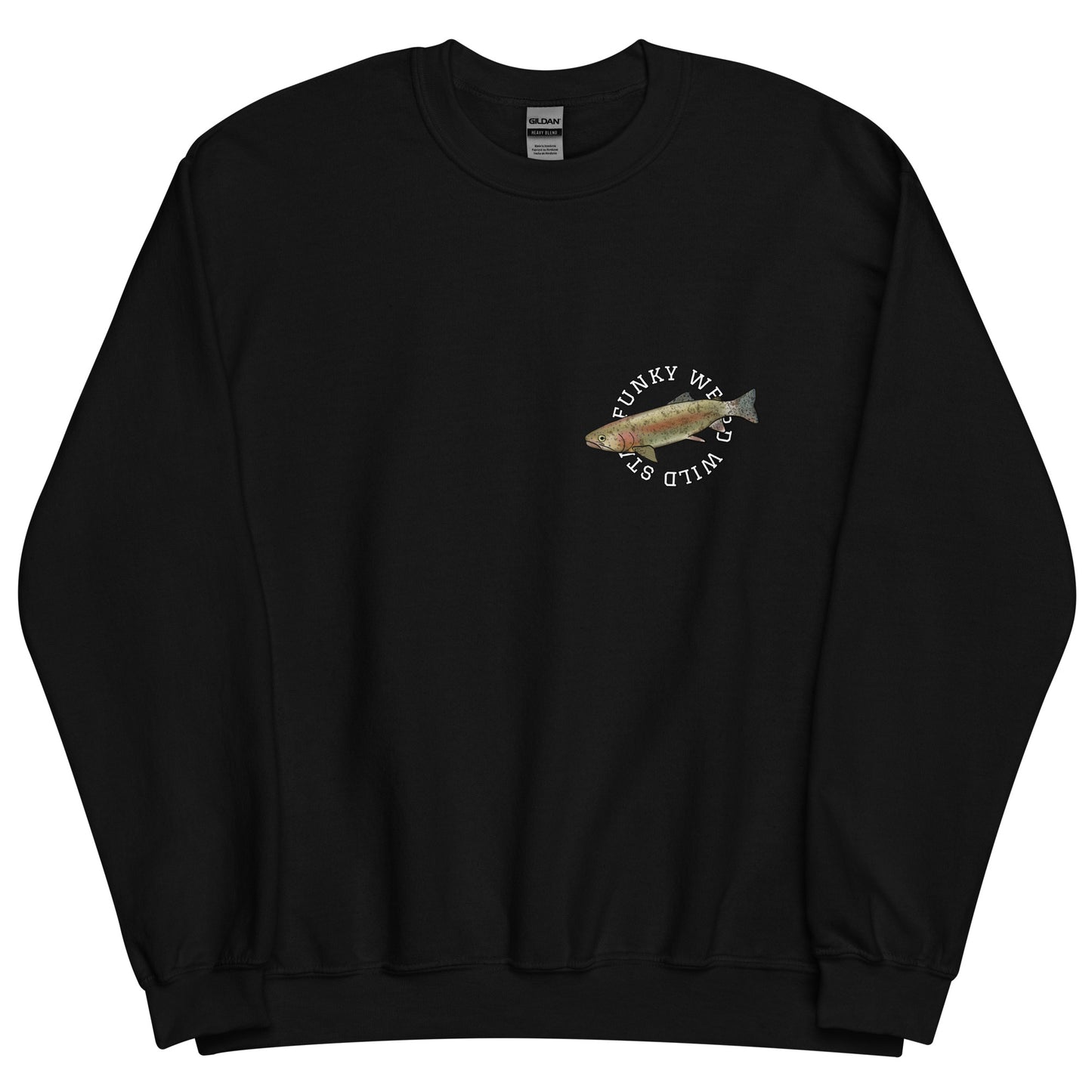 Black New England Rainbow Trout Sweatshirt - This funky rainbow trout crewneck sweatshirt is unique and expertly printed just for you. It's a soft and cozy sweatshirt, perfect for everyday streetwear or a gift for a New Englander.