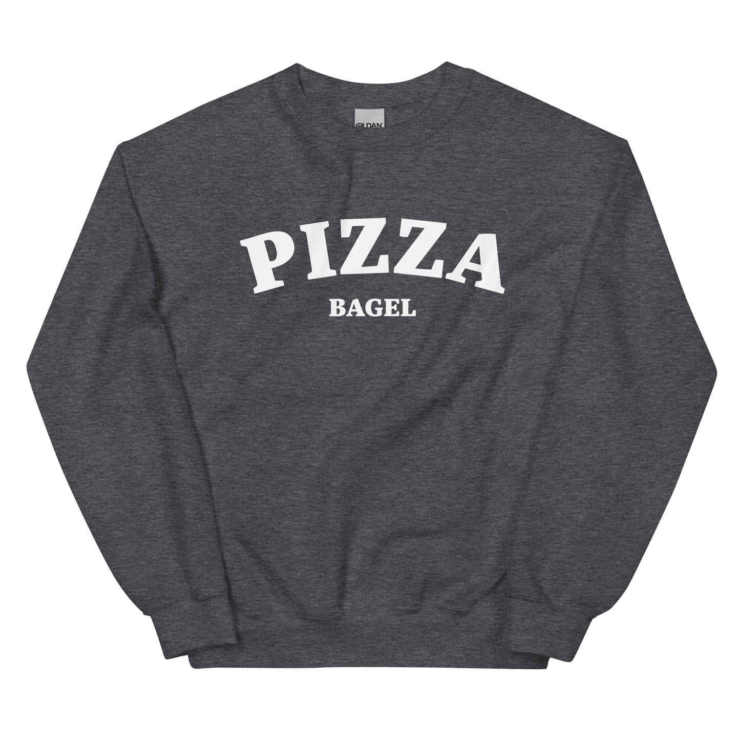 Gray pizza bagel sweatshirt for foodies - This pizza bagel sweatshirt is must-have for all pizza bagel enthusiasts! It's a classic crew neck sweatshirt that's soft, comfortable and shows your love of pizza bagels. This funny food sweatshirt is perfect for cozy nights, streetwear or a funny gift for foodies. Make a statement in this pizza bagel lover sweatshirt. 