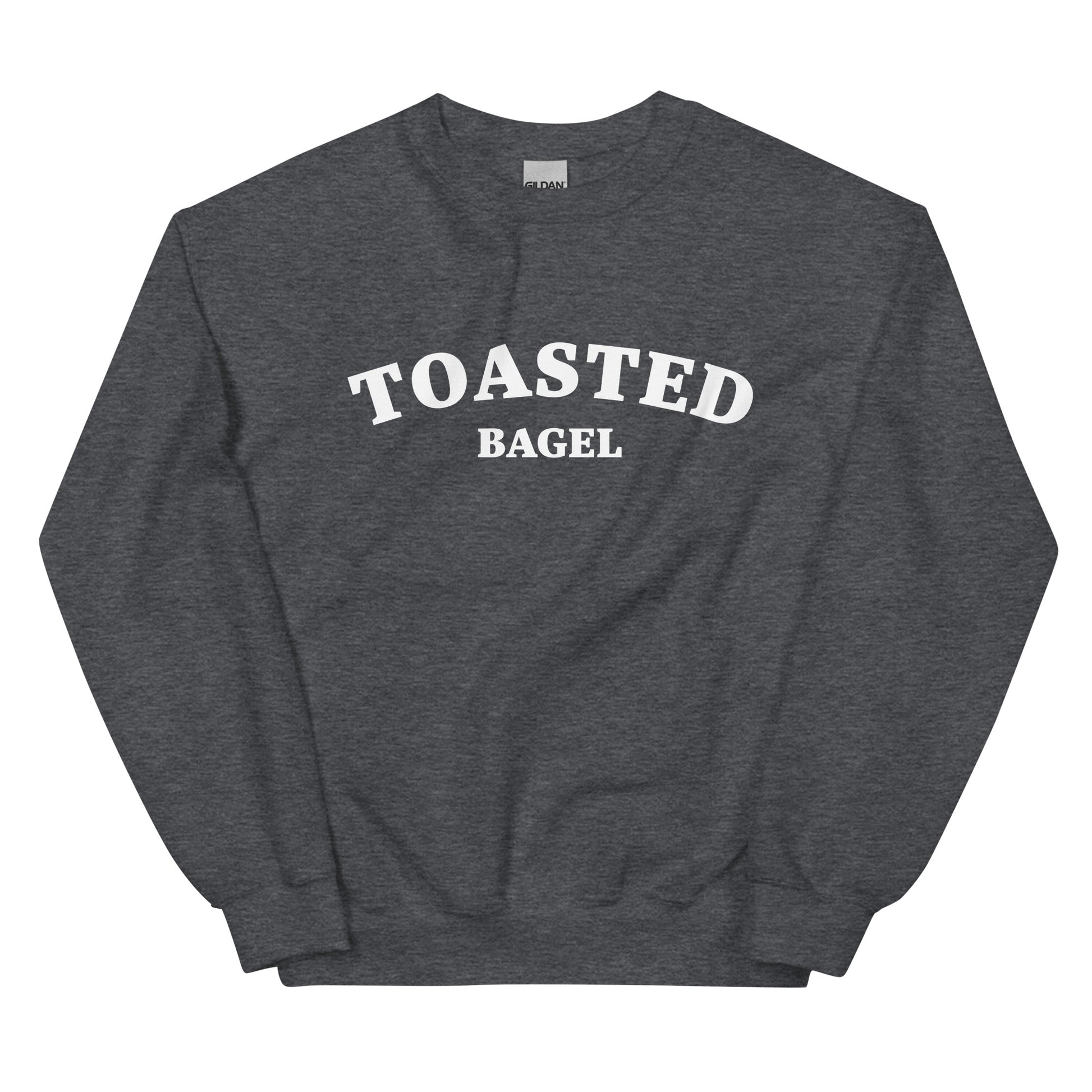 Dark gray toasted bagel sweatshirt for bagel lover and funny gift for foodie - A colorful toasted bagel sweatshirt for bagel lovers. It's soft, comfortable, designed for bagel aficionados and made just for you. Eat your favorite bagel in this funny food sweatshirt. This quirky design is eye-catching and sure to turn heads. It's the perfect funny sweatshirt for bagel enthusiasts and foodies of all kinds.  