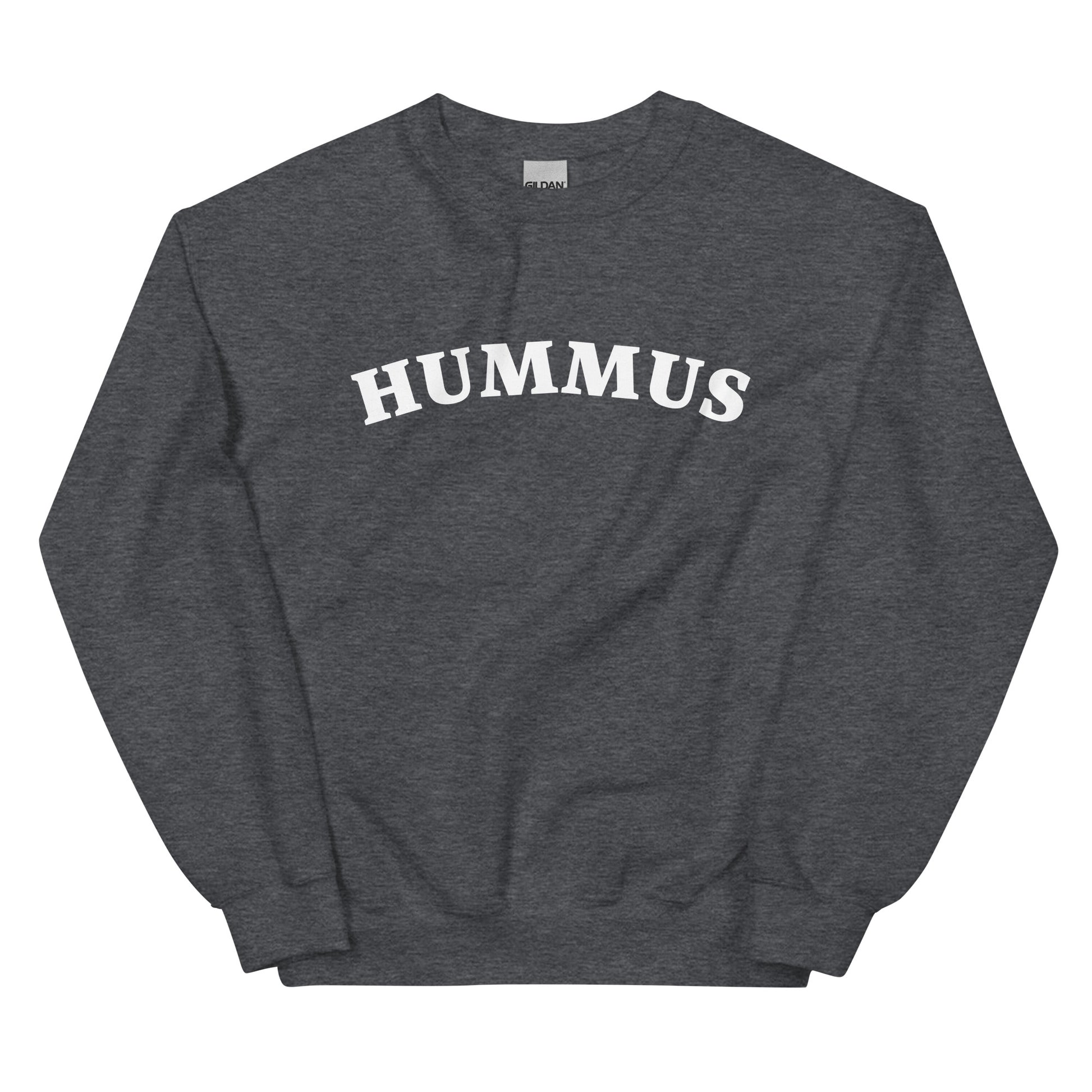 Gray hummus sweatshirt - A hummus sweatshirt for foodies and chickpea lovers. This unique crew neck sweatshirt is designed for hummus enthusiasts and made just for you. It's a colorful hummus lover sweatshirt that stands out and makes a statement. A funny gift for hummus lovers or a quirky sweatshirt for everyday funny foodie streetwear. 