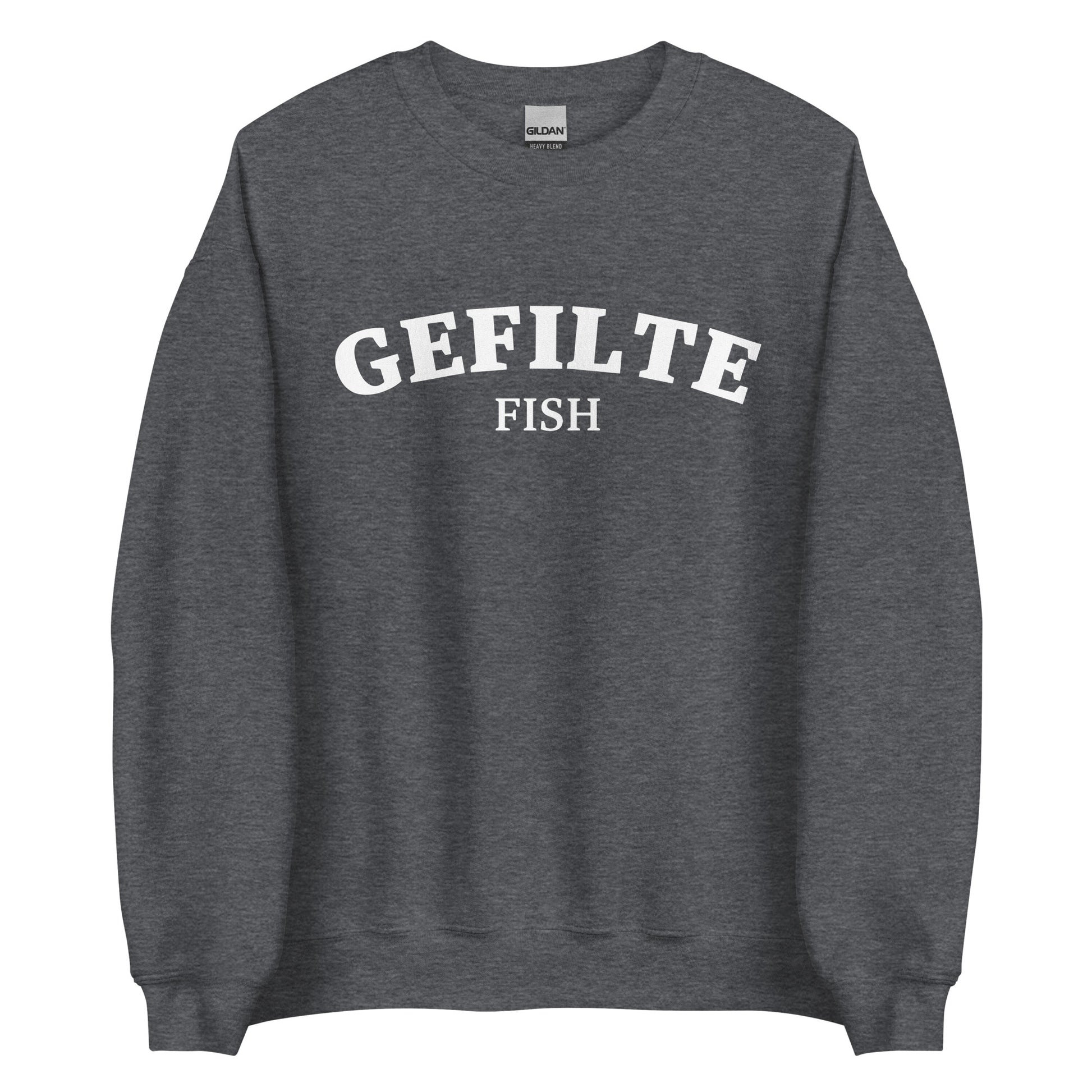 Dark gray gefilte fish sweatshirt unisex - Make a statement in this gefilte fish sweatshirt. It's a funny Jewish food sweatshirt that is soft, comfortable and sure to turn heads. Eat gefilte fish in style in this unusual foodie crew neck sweatshirt. What is gefilte fish? Gefilte fish is an Ashkenazi Jewish dish that is often served during celebrations and holidays. 