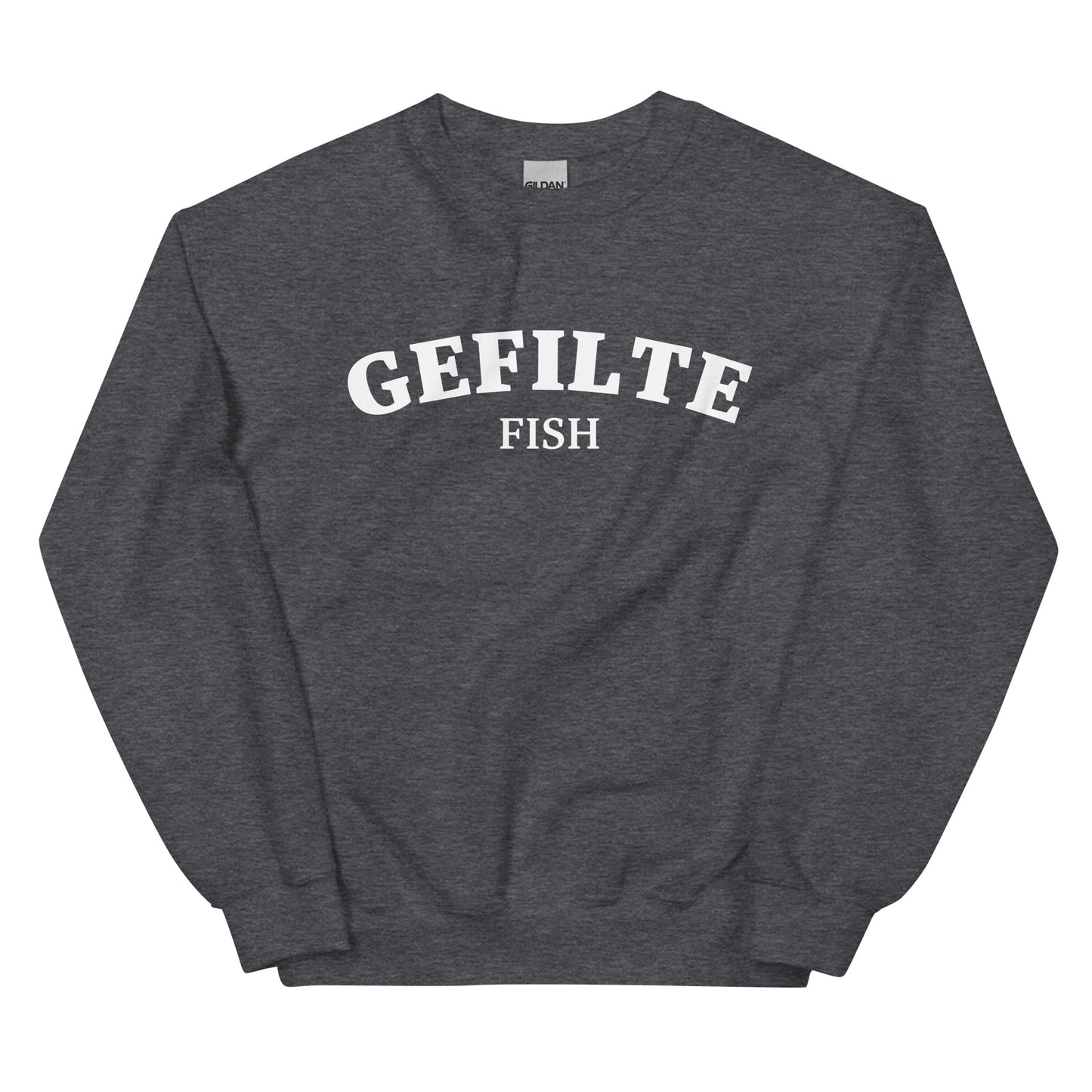 Gray gefilte fish sweatshirt unisex - Make a statement in this gefilte fish sweatshirt. It's a funny Jewish food sweatshirt that is soft, comfortable and sure to turn heads. Eat gefilte fish in style in this unusual foodie crew neck sweatshirt. What is gefilte fish? Gefilte fish is an Ashkenazi Jewish dish that is often served during celebrations and holidays.