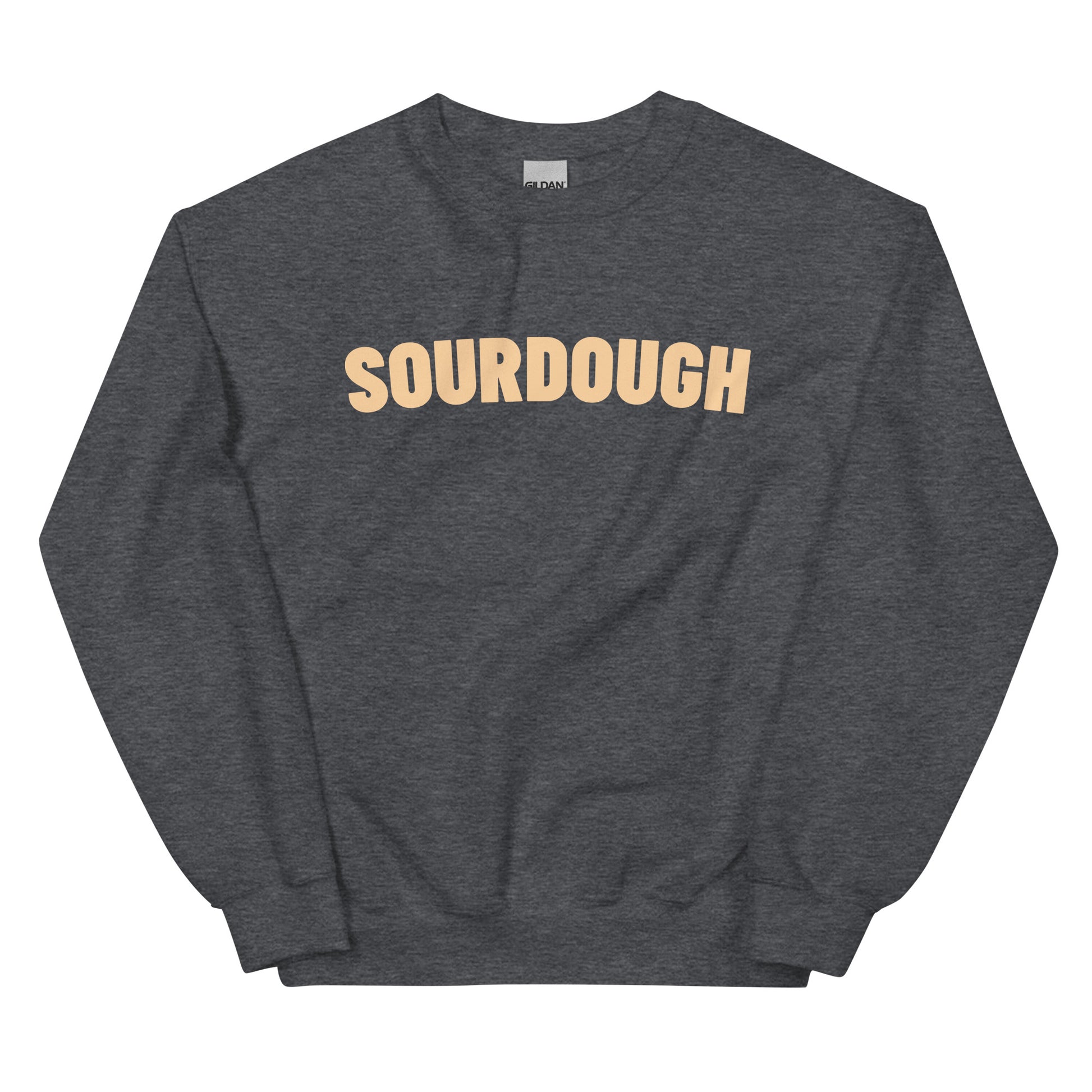 Dark gray Sourdough Sweatshirt from Nina's Funky Shop by ninanush - Our unisex Sourdough Sweatshirt is soft, comfortable and a perfect foodie sweatshirt for sourdough lovers. It's a classic crew neck sweatshirt that comes in a variety of colors with the word "Sourdough", expertly printed on the front. Perfect for cozy nights in or stand out streetwear for foodies, this sweatshirt is designed by Nina and made just for you.