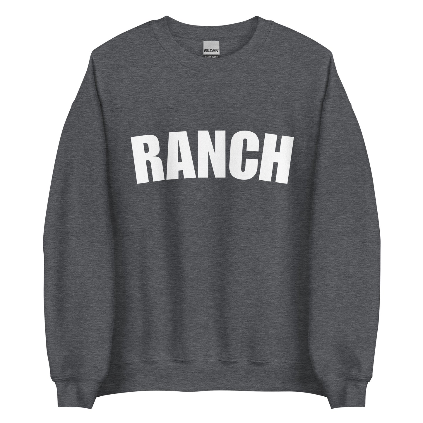 Dark Gray Ranch Sweatshirt from Nina's Funky Shop by ninanush - Do you love ranch?  This funny foodie sweatshirt for ranch lovers was made just for you. It's a unisex, crew neck sweatshirt with the word "Ranch", expertly printed on the front. Perfect for cozy nights in or colorful and bold stand out streetwear for foodies, this ranch enthusiast sweatshirt is  designed by Nina.