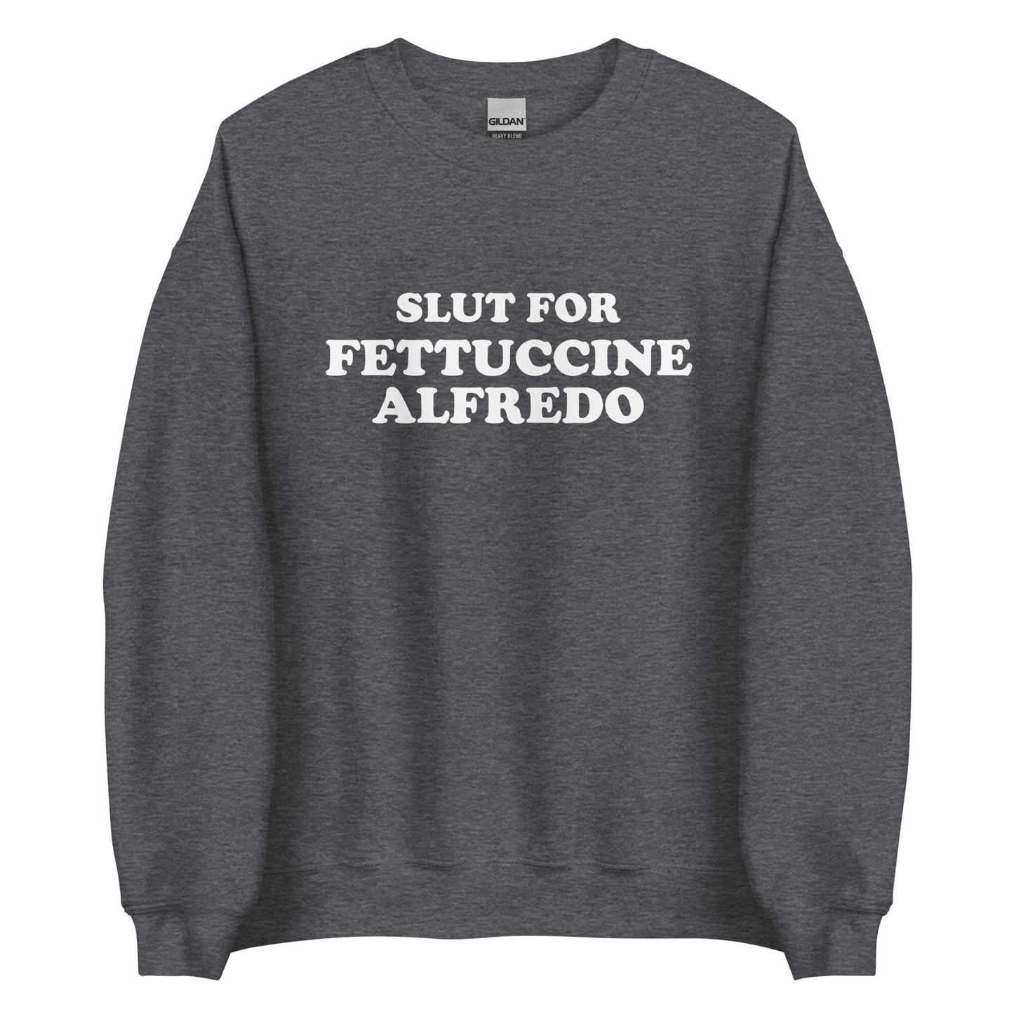 Dark Gray Slut for Fettuccine Alfredo Sweatshirt from Nina's Funky Shop by ninanush - Do you love fettuccine Alfredo? Looking for a funny gift for a friend? Our Slut For Fettuccine Alfredo Crew Neck Sweatshirt is soft, comfortable and just what you need. A perfect funny foodie sweatshirt for cozy nights in or stand out fettuccine lover streetwear, this pasta enthusiast sweatshirt is bold and made just for you.