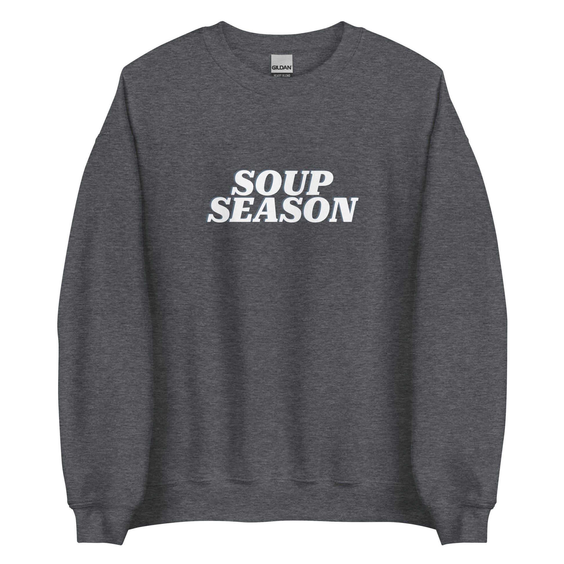 Dark Gray Soup Season Sweatshirt from Nina's Funky Shop by ninanush - Do you love soup? Looking for a funny gift for a friend? Our Soup Season Crew Neck Sweatshirt is soft, comfortable and just what you need. It's a unisex foodie sweatshirt that comes in a variety of colors with "soup season", expertly printed on the front. A funny foodie sweatshirt for cozy nights in or stand out soup lover streetwear.