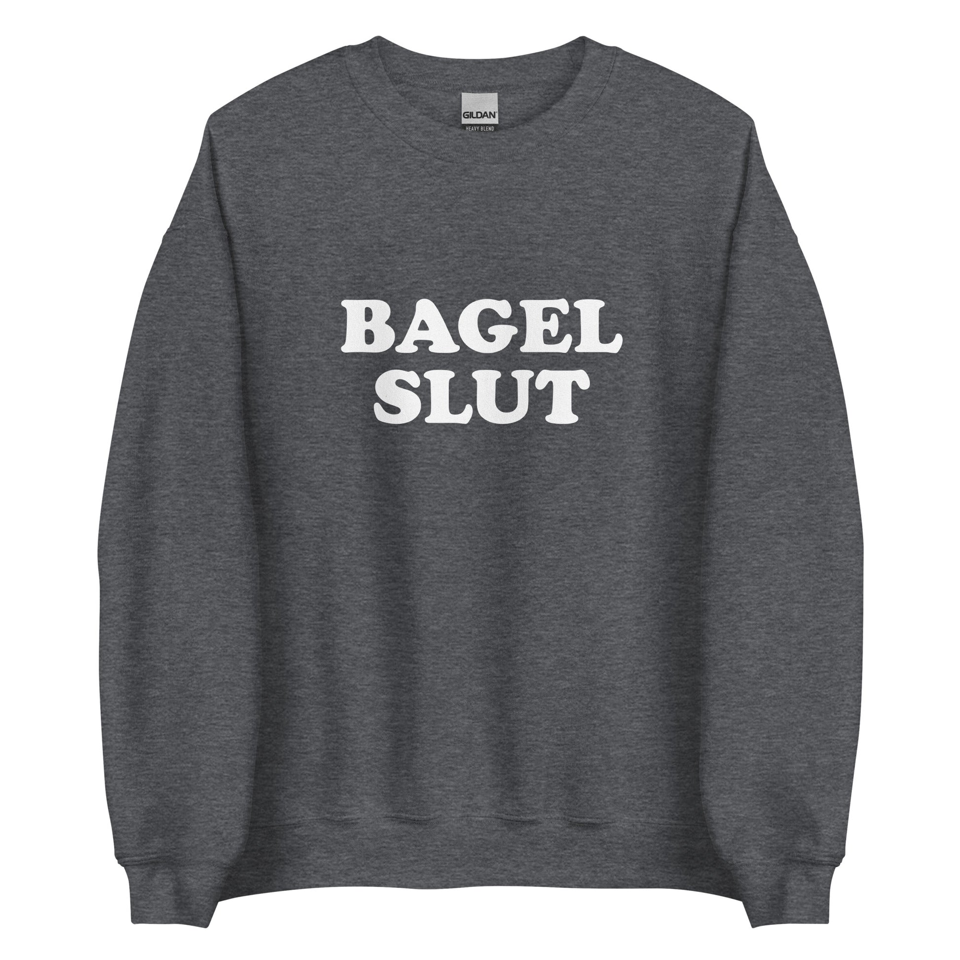 Gray Bagel Slut Sweatshirt from Nina's Funky Shop by ninanush - Do you love bagels? Looking for a funny gift? Our Bagel Slut Crewneck Sweatshirt is soft, comfortable and just what you need. It's a unisex sweatshirt that comes in a variety of colors with "Bagel Slut", expertly printed on the front. A unique and funny sweatshirt for cozy nights in or stand out bagel lover streetwear.