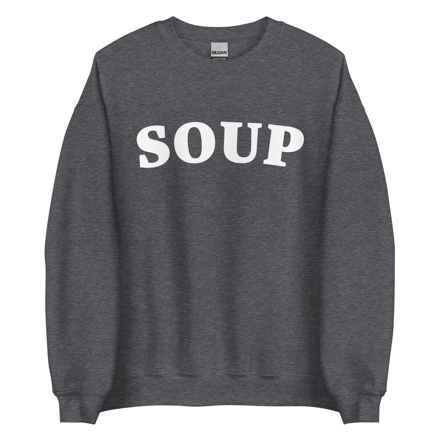 Gray Soup Crewneck Sweatshirt from Nina's Funky Shop by ninanush - Do you love soup? Looking for a funny gift? Our Soup Crewneck Sweatshirt is soft, comfortable and just what you need. It's a unisex foodie sweatshirt that comes in a variety of colors with "Soup", expertly printed in bold letters on the front. Eat your favorite soup in this funny varsity style sweatshirt. It's designed by Nina and made just for you.