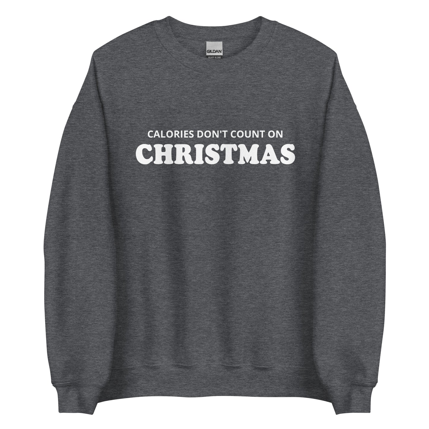 Dark Gray Calories Don't Count On Christmas Sweatshirt from Nina's Funky Shop by ninanush - Looking for a funny Christmas sweatshirt? A holiday gift for a foodie friend? Our Calories Don't Count On Christmas Sweatshirt is soft, comfortable and made just for you. It comes in a variety of colors with "Calories Don't Count On Christmas", expertly printed on the front. Celebrate your favorite Christmas Food in style.