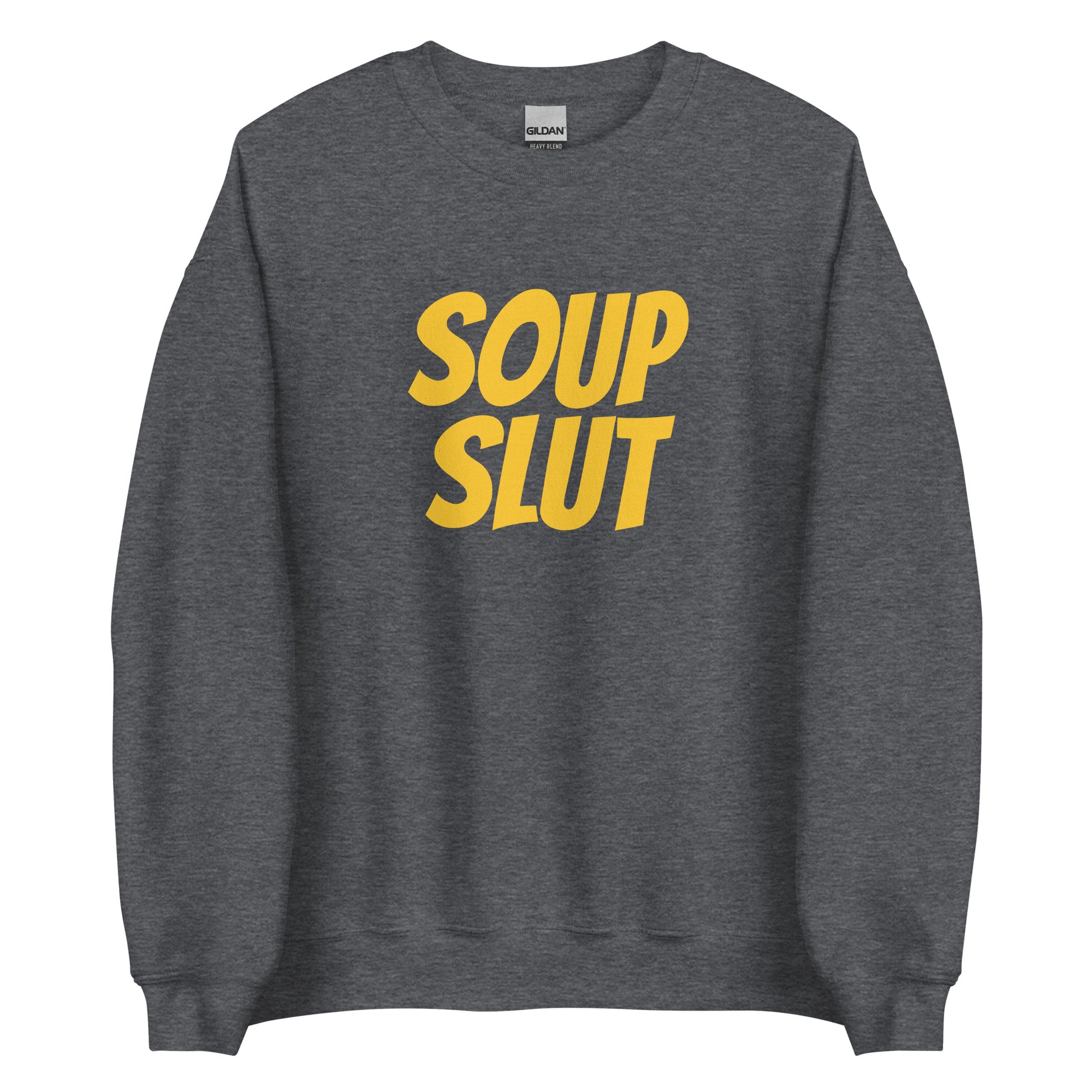 Dark Gray Soup Slut Sweatshirt from Nina's Funky Shop by ninanush - Do you love soup? Looking for a funny gift for a friend? Our Soup Slut Crew Neck Sweatshirt is soft, comfortable and just what you need. It's a unisex foodie sweatshirt with "soup slut", expertly printed on the front. A perfect funny foodie sweatshirt for cozy nights in or stand out soup lover streetwear.