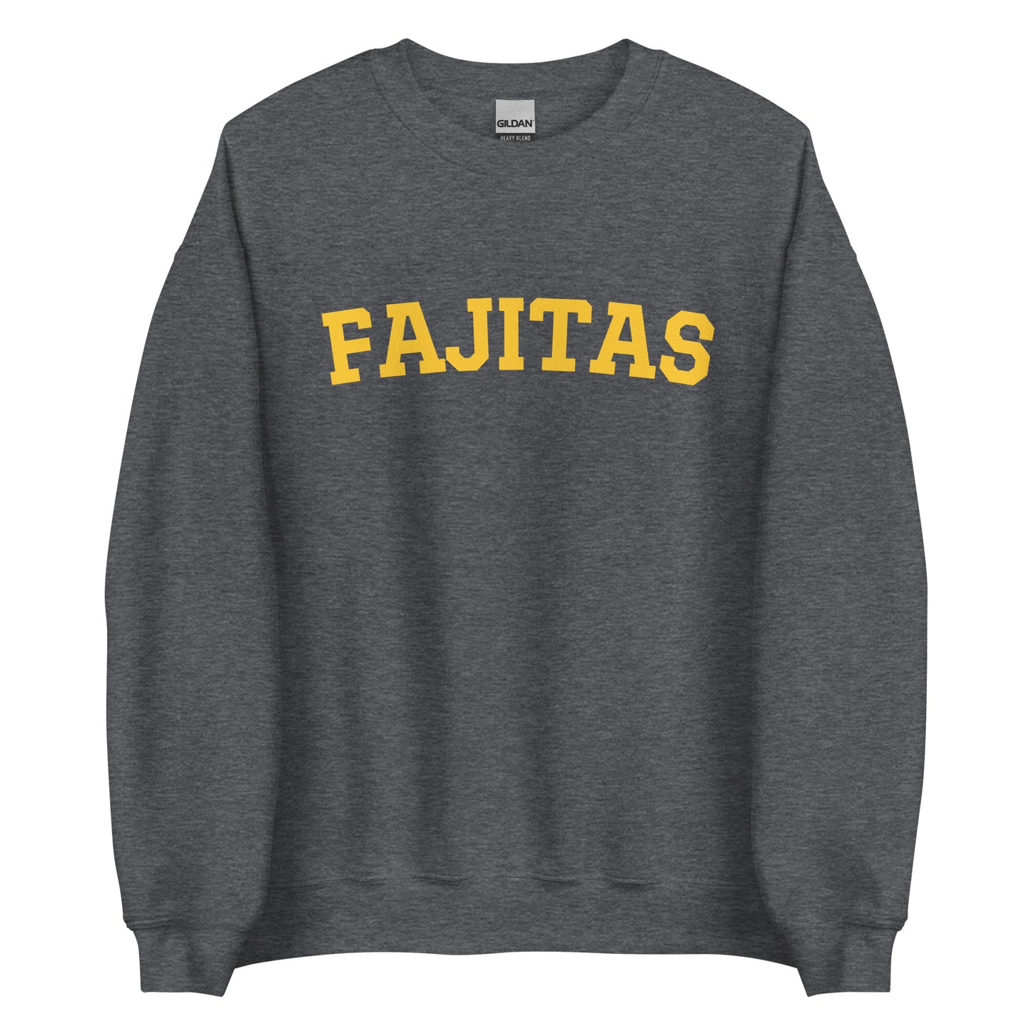 Dark Gray Fajitas Sweatshirt from Nina's Funky Shop - Love fajitas? Looking for a funny gift? Our Fajitas Crewneck Sweatshirt is soft, comfortable and just what you need for an effortless everyday look. It's a unisex sweatshirt that comes in a variety of colors with "fajitas", expertly printed on the front. The perfect cozy and funny fajita academy sweatshirt for foodies.