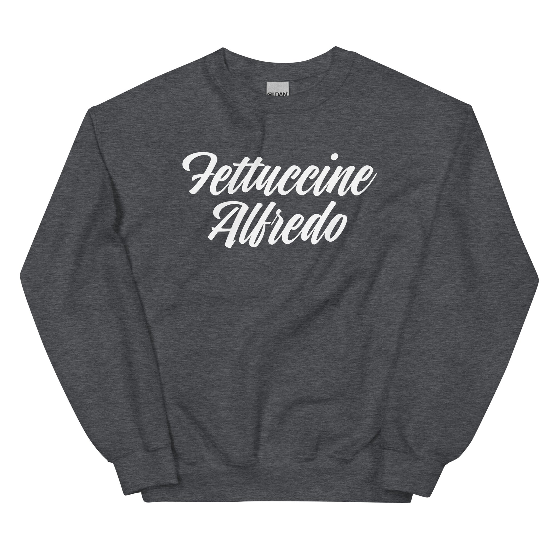 Dark Gray Fettuccine Alfredo Crewneck Sweatshirt - Fettuccine Alfredo enthusiast? Looking for a gift for a pasta lover? Our Fettuccine Alfredo Crewneck Sweatshirt is cozy, soft, and made just for you!