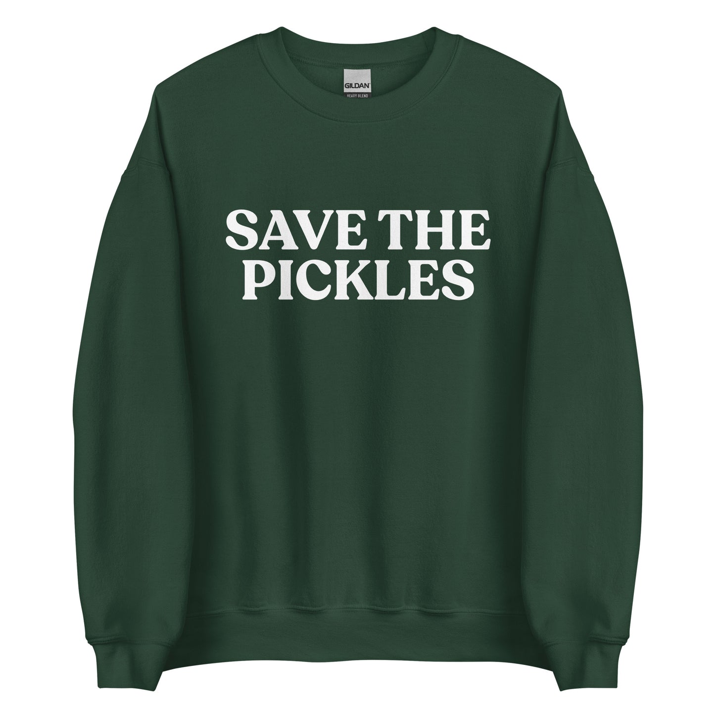 Green Save The Pickles Sweatshirt - Love pickles? Looking for a gift for a pickle lover? Our Save The Pickles Crewneck Sweatshirt might be just what you need! It's a soft and cozy sweatshirt with a pickle design, made just for you.