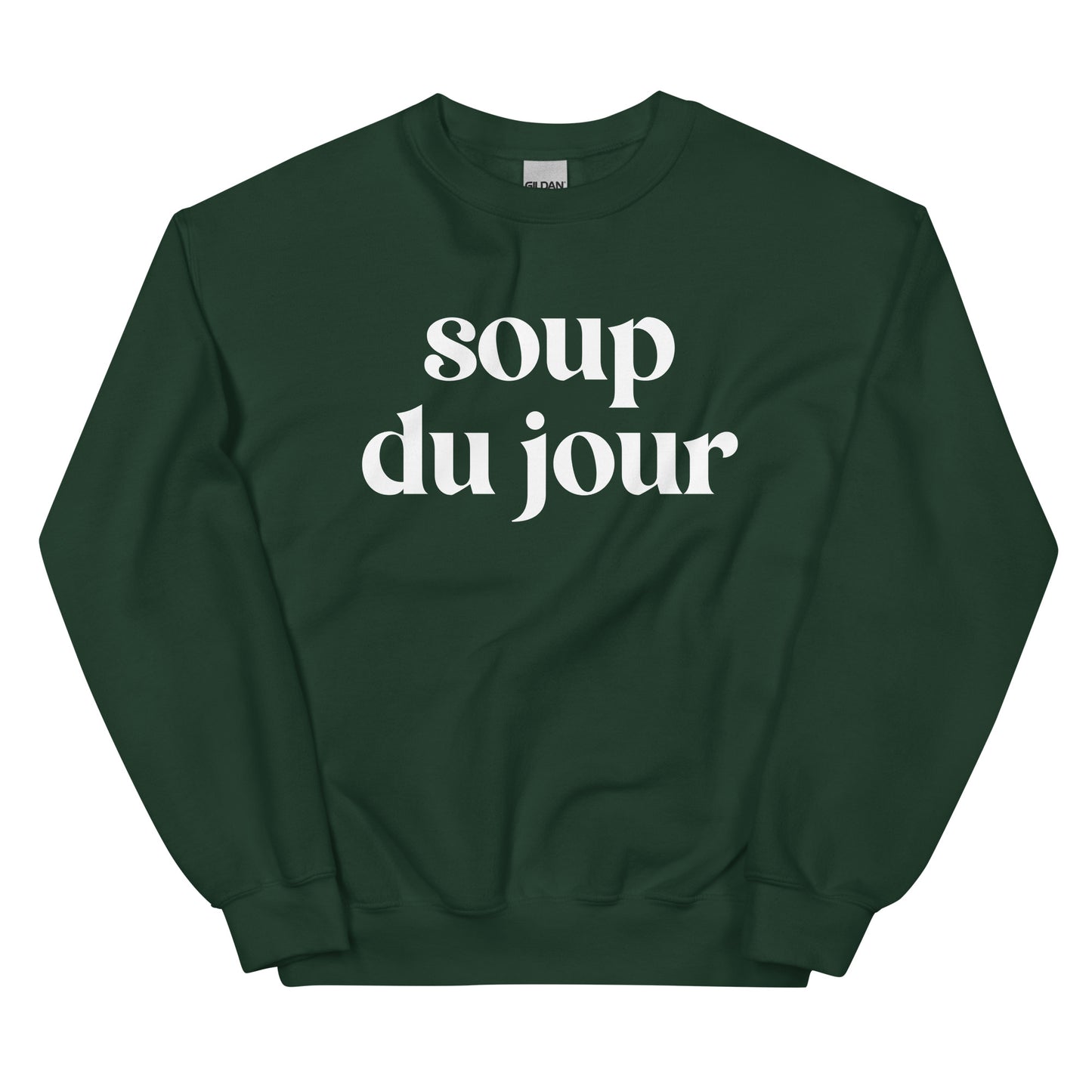 Green Soup Du Jour Sweatshirt - Love soup? Our Soup Du Jour Crewneck Sweatshirt is super soft, cozy and expertly printed just for you! Eat your favorite soup in this funny sweatshirt or give it as a gift for your favorite soup enthusiast. 
